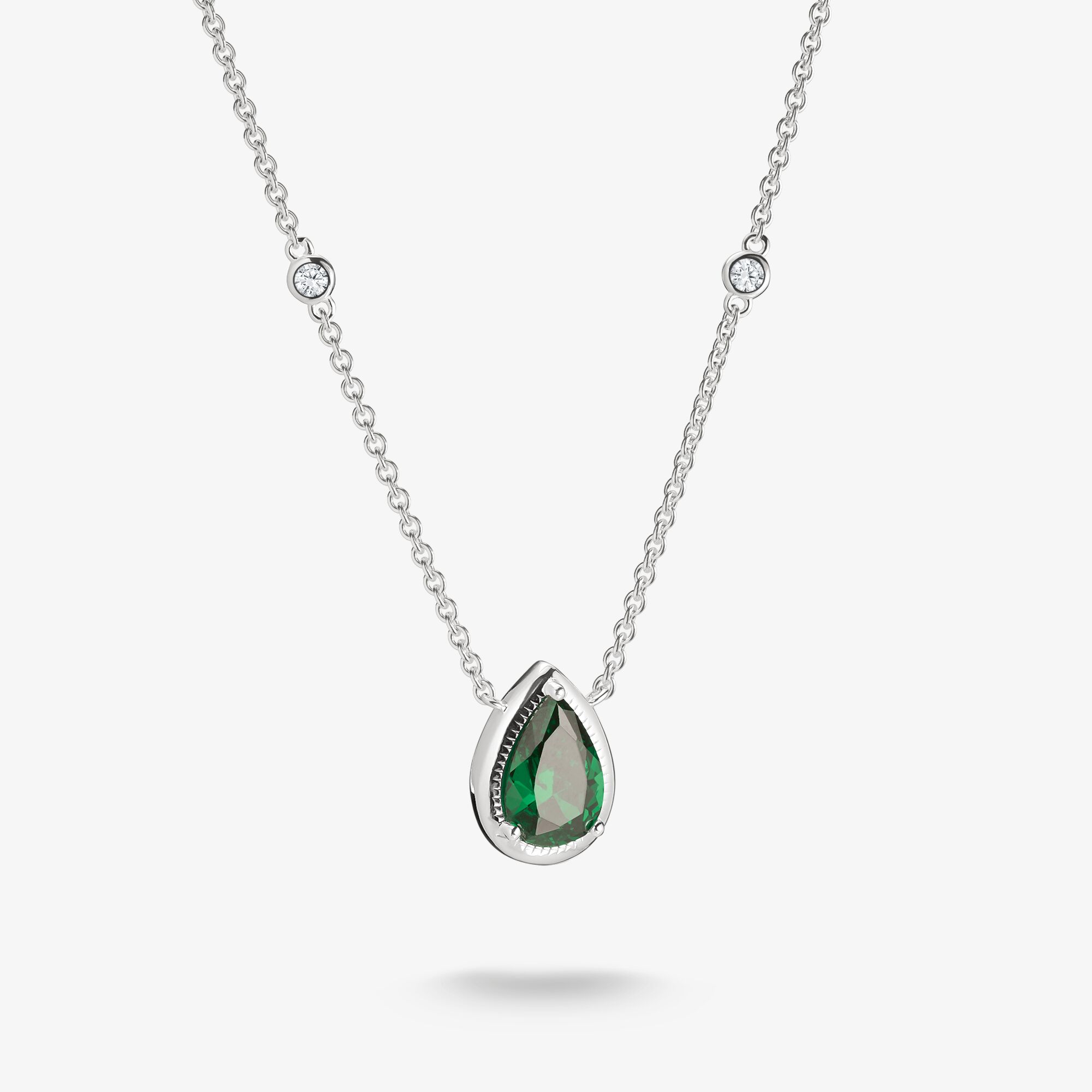 THOMAS SABO Chaîne goutte pierre verte et zirconiums blancs Elyndra argent, Argent sterling, Taille: 50 cm, femme