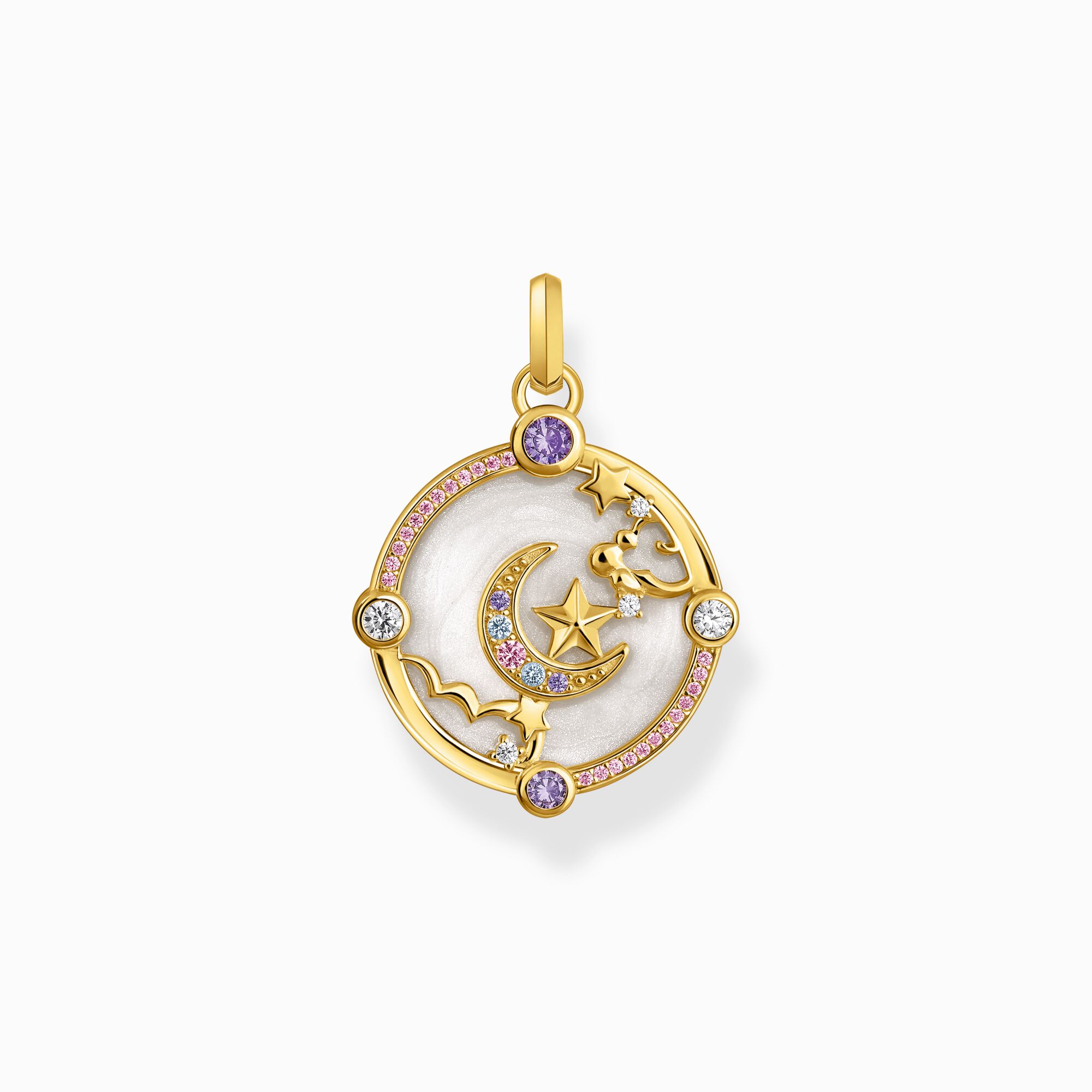 Yellow-gold plated pendant with crescent moon and various stones from the  collection in the THOMAS SABO online store