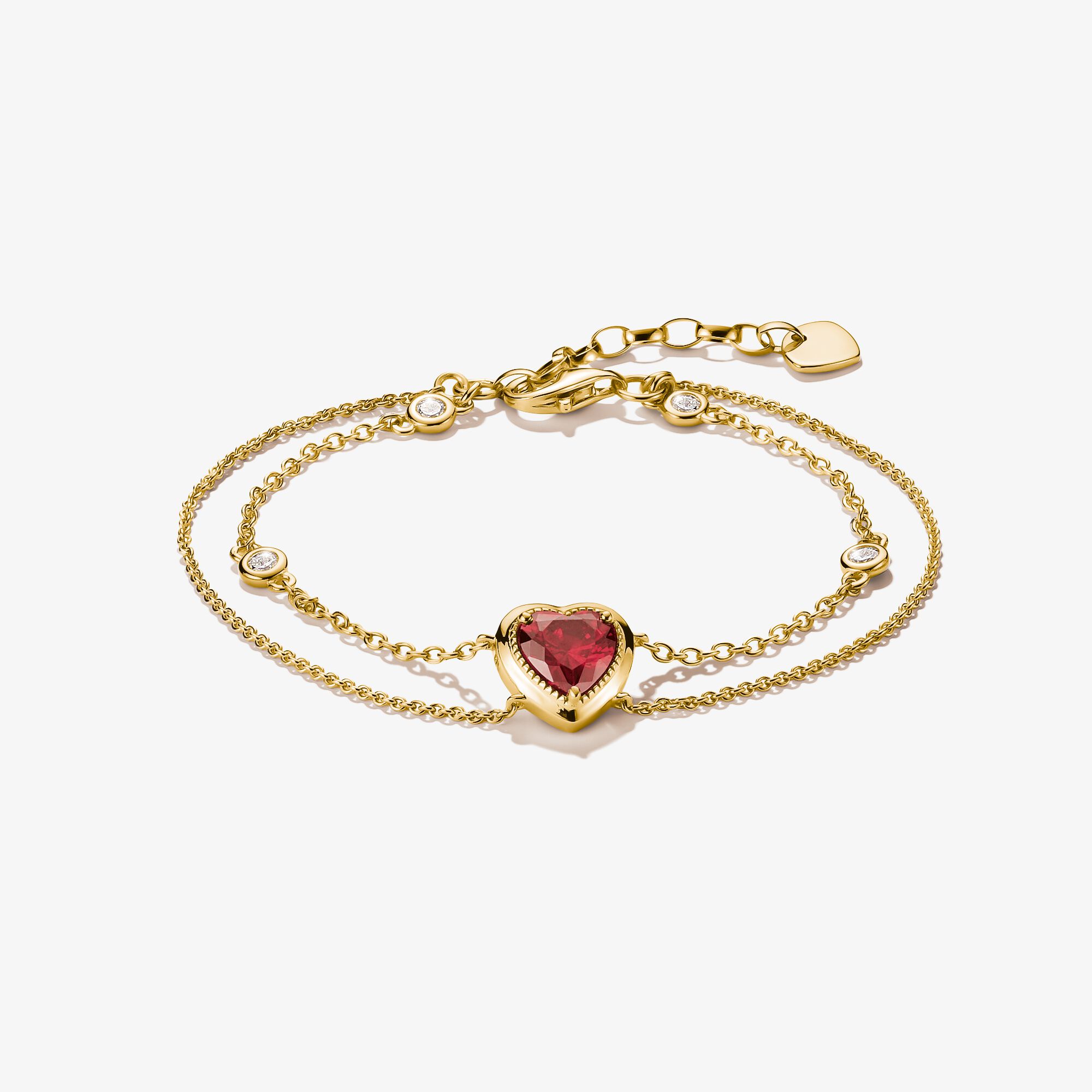 THOMAS SABO Armband Zweireihig mit Herz granatrot Elyndra 18k Vergoldung, Sterlingsilber Gelbgold vergoldet, Größe: 19 cm, Damen