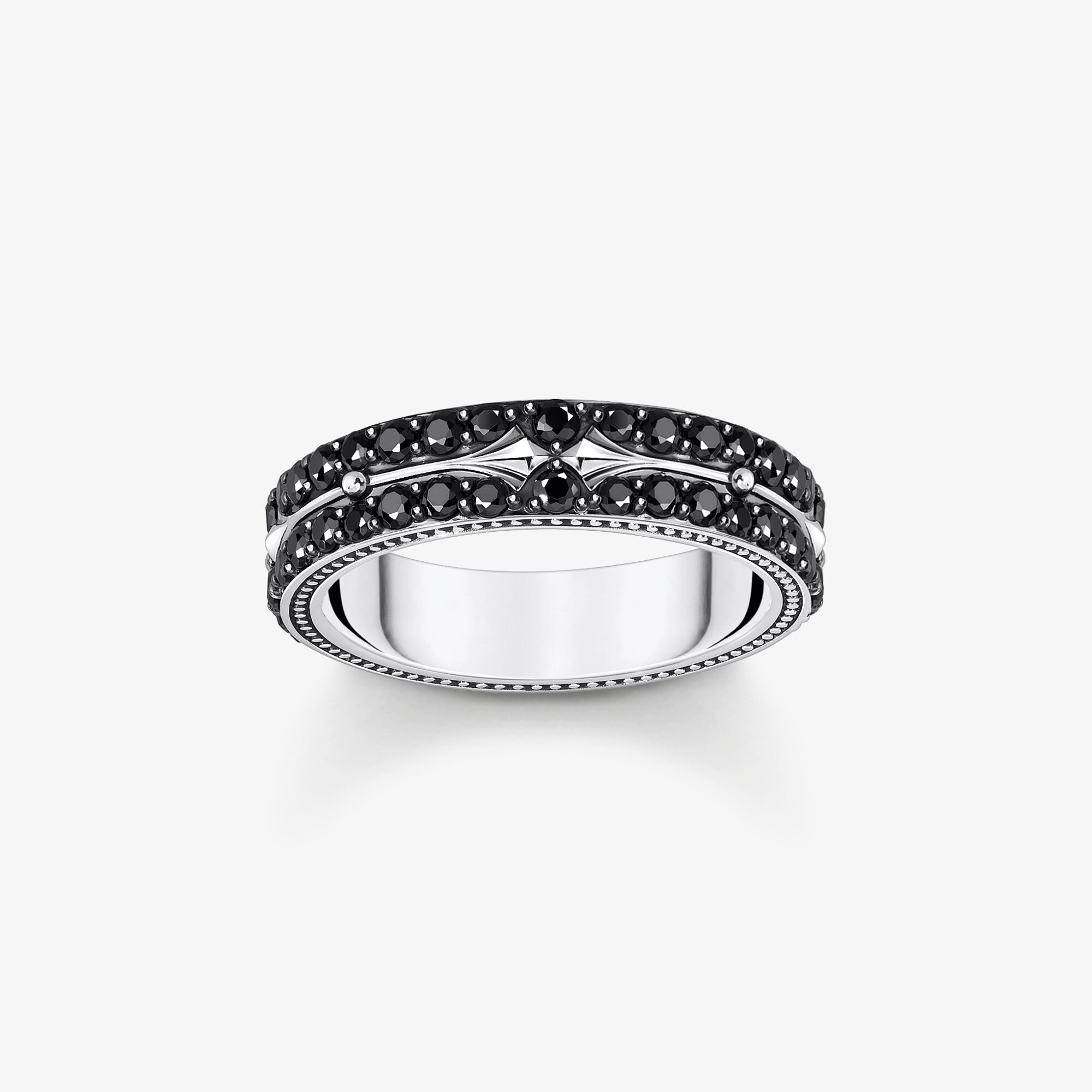 THOMAS SABO Bague en argent noirci avec zircon noir, Argent sterling, Taille: 60, homme