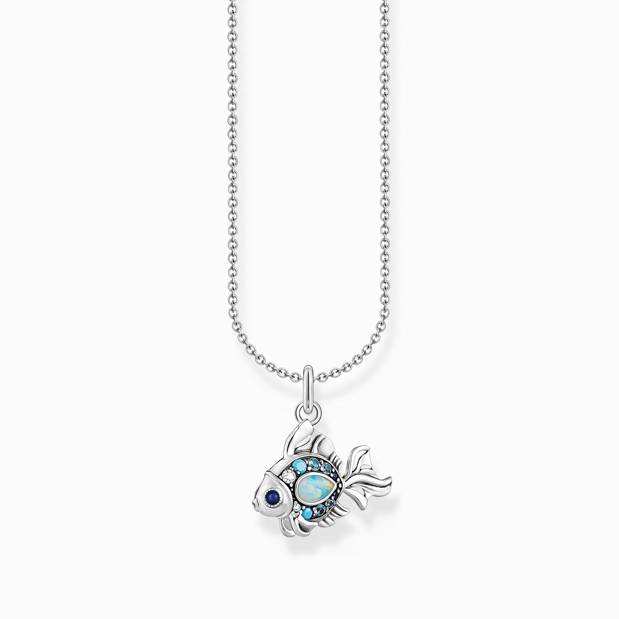 Silver necklace with fish pendant with cold enamel and stones from the Charming Collection collection in the THOMAS SABO online store