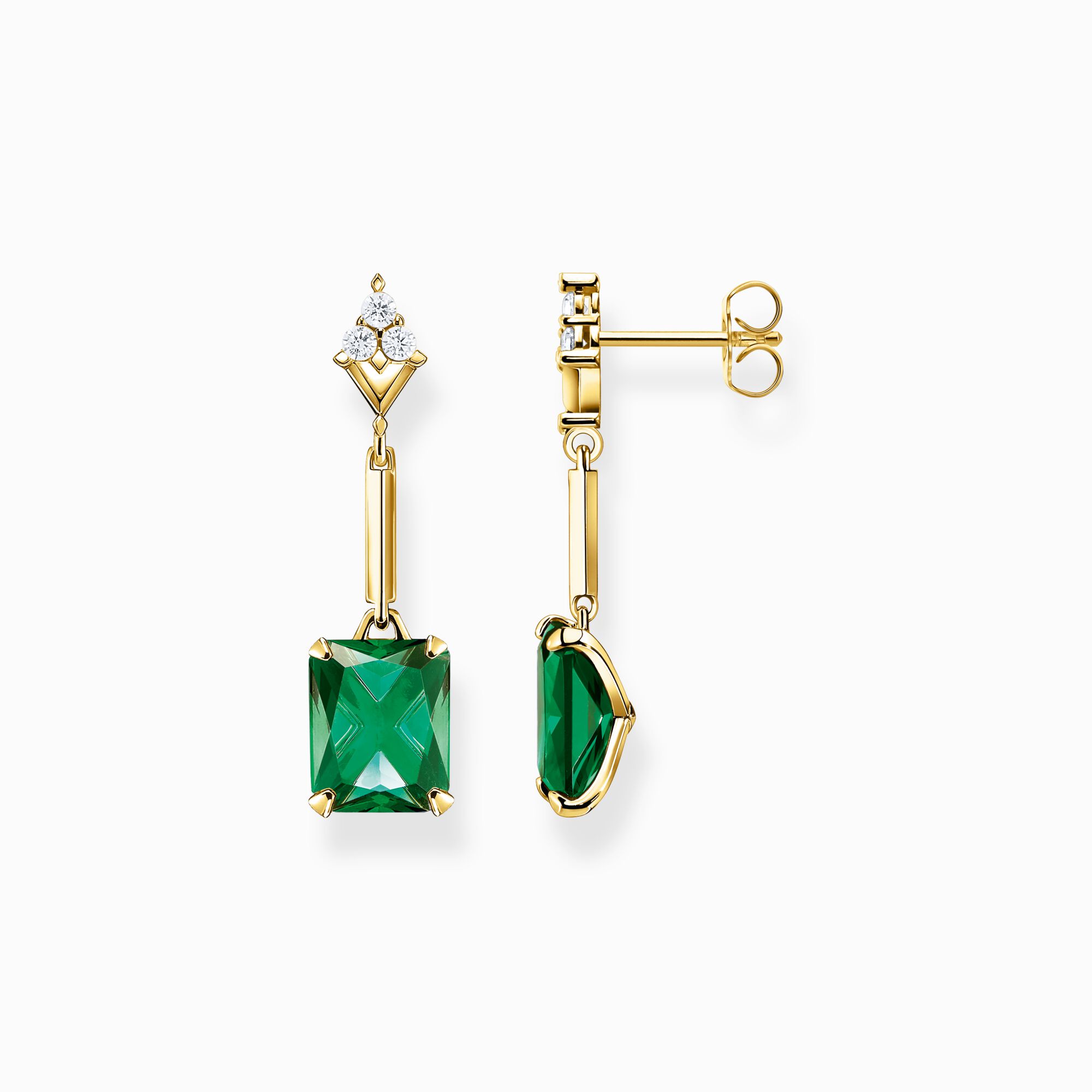 Earrings with green and white stones gold plated from the  collection in the THOMAS SABO online store