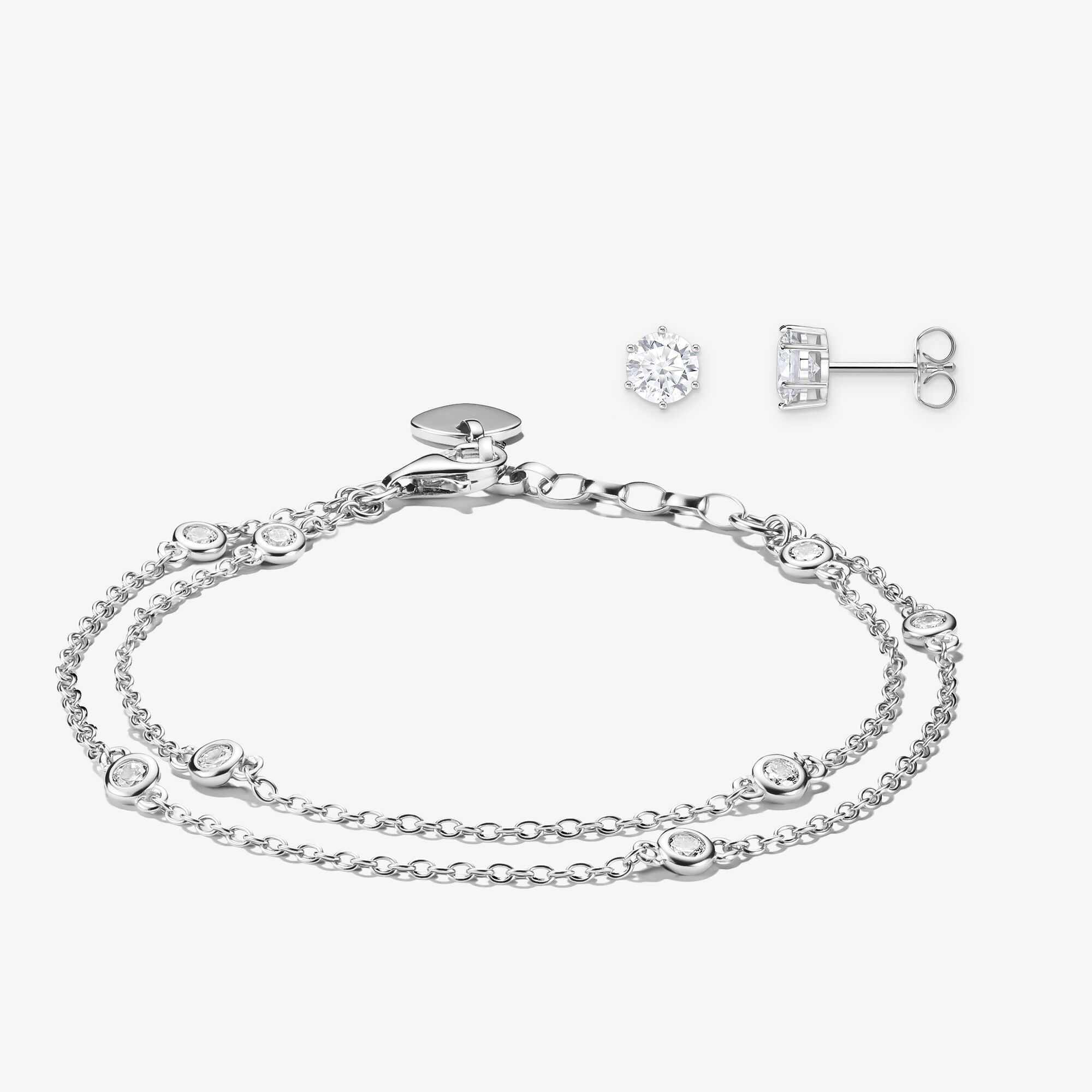 THOMAS SABO Schmuck-Set Ohrringe & Armband mit Zirkonia Silber, Unisex, LOOK26-04-009