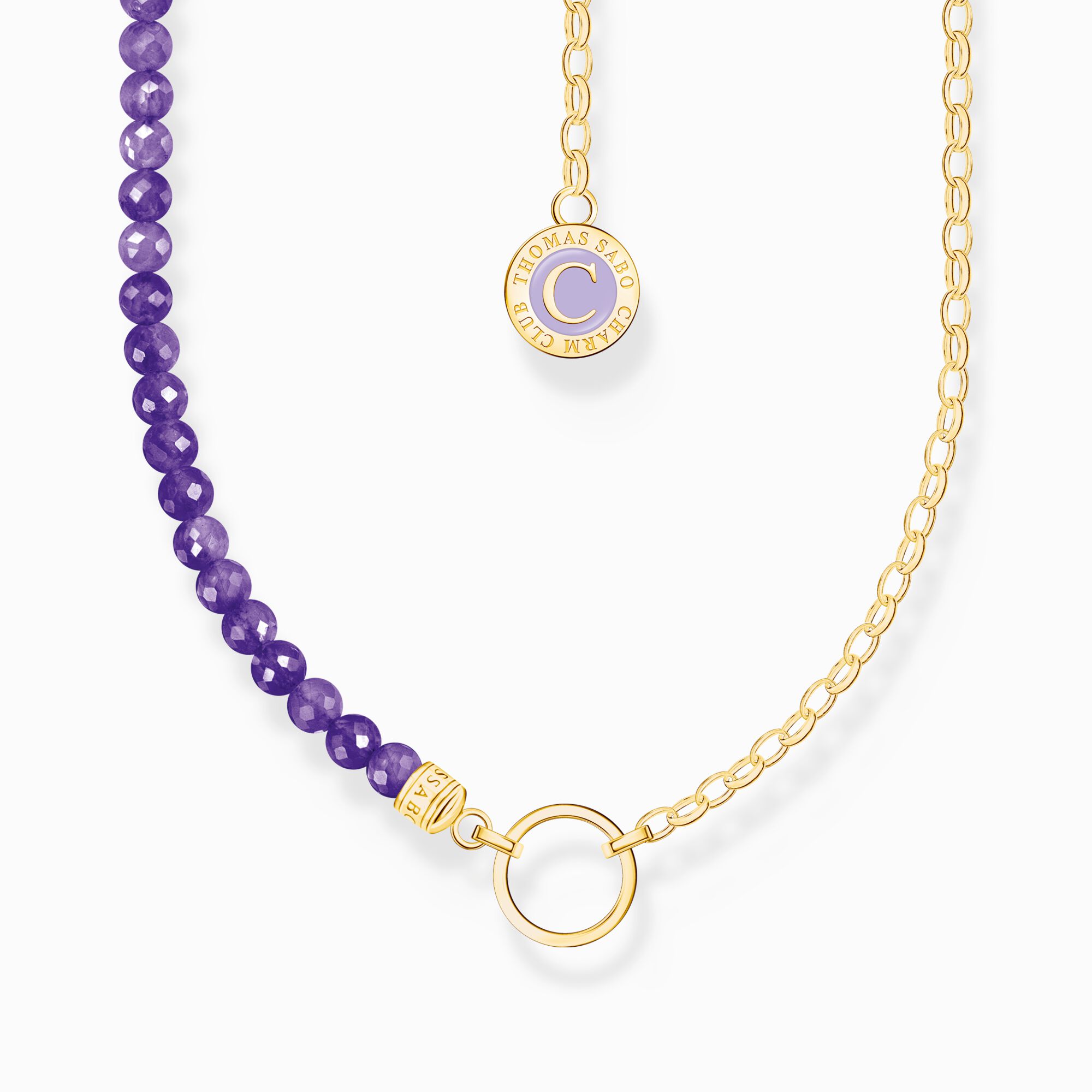 Member Charm necklace with violet beads yellow-gold plated from the Charm Club collection in the THOMAS SABO online store