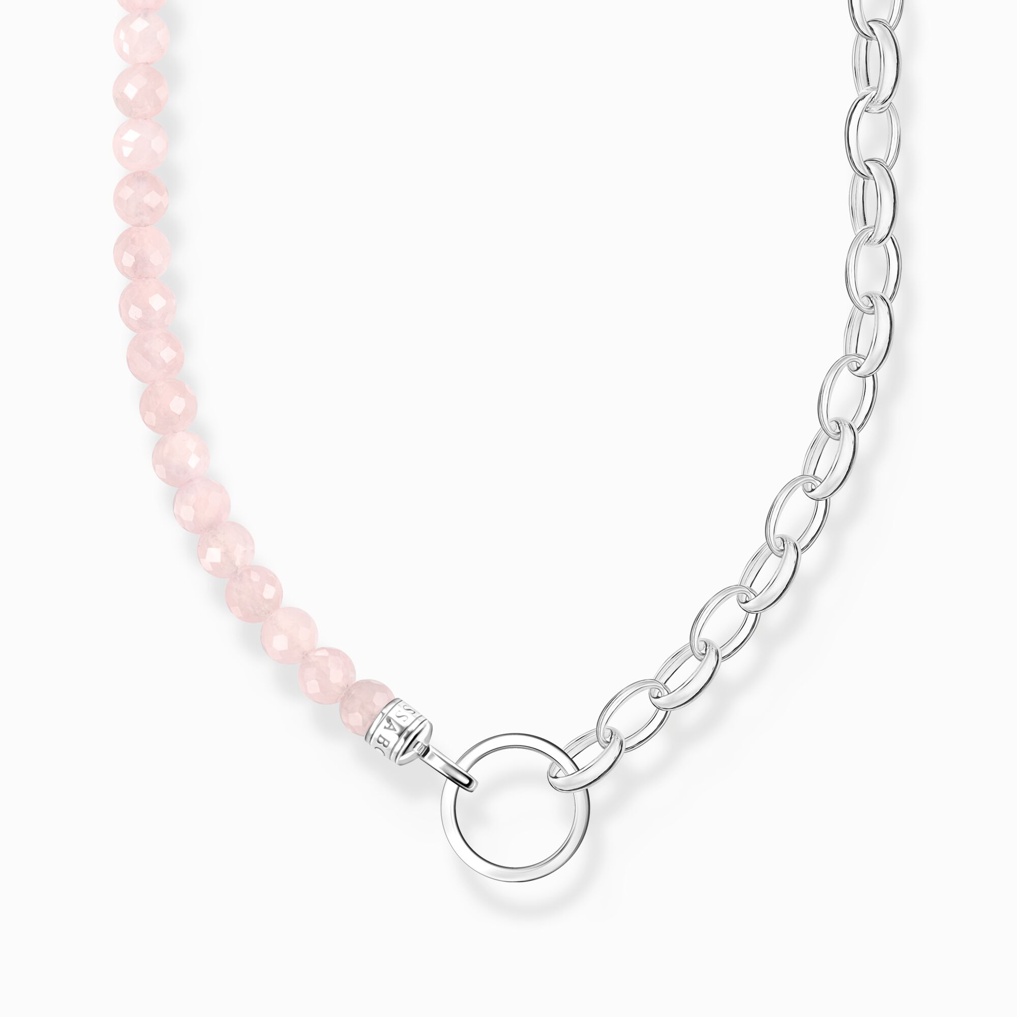 Charm necklace with beads of rose quartz and chain links silver from the Charm Club collection in the THOMAS SABO online store