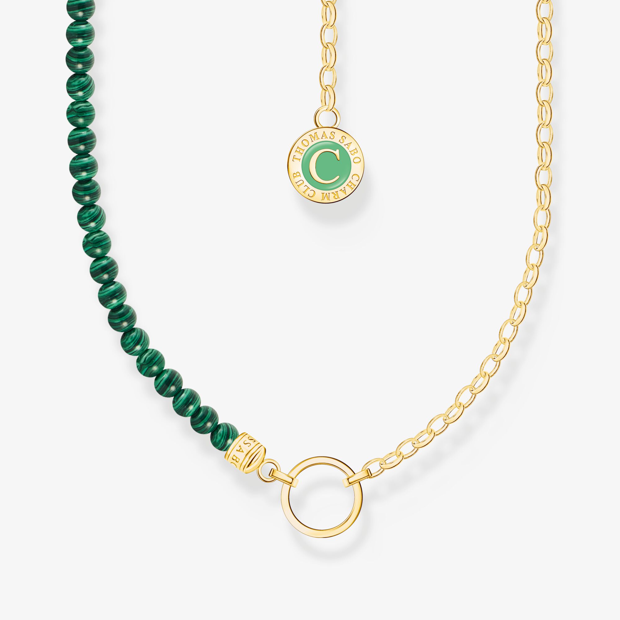 THOMAS SABO Chaîne Charm avec maillons et imitation malachite plaquée or, Argent Sterling 925‰ doré or jaune 18 carats , Taille: L37V, femme