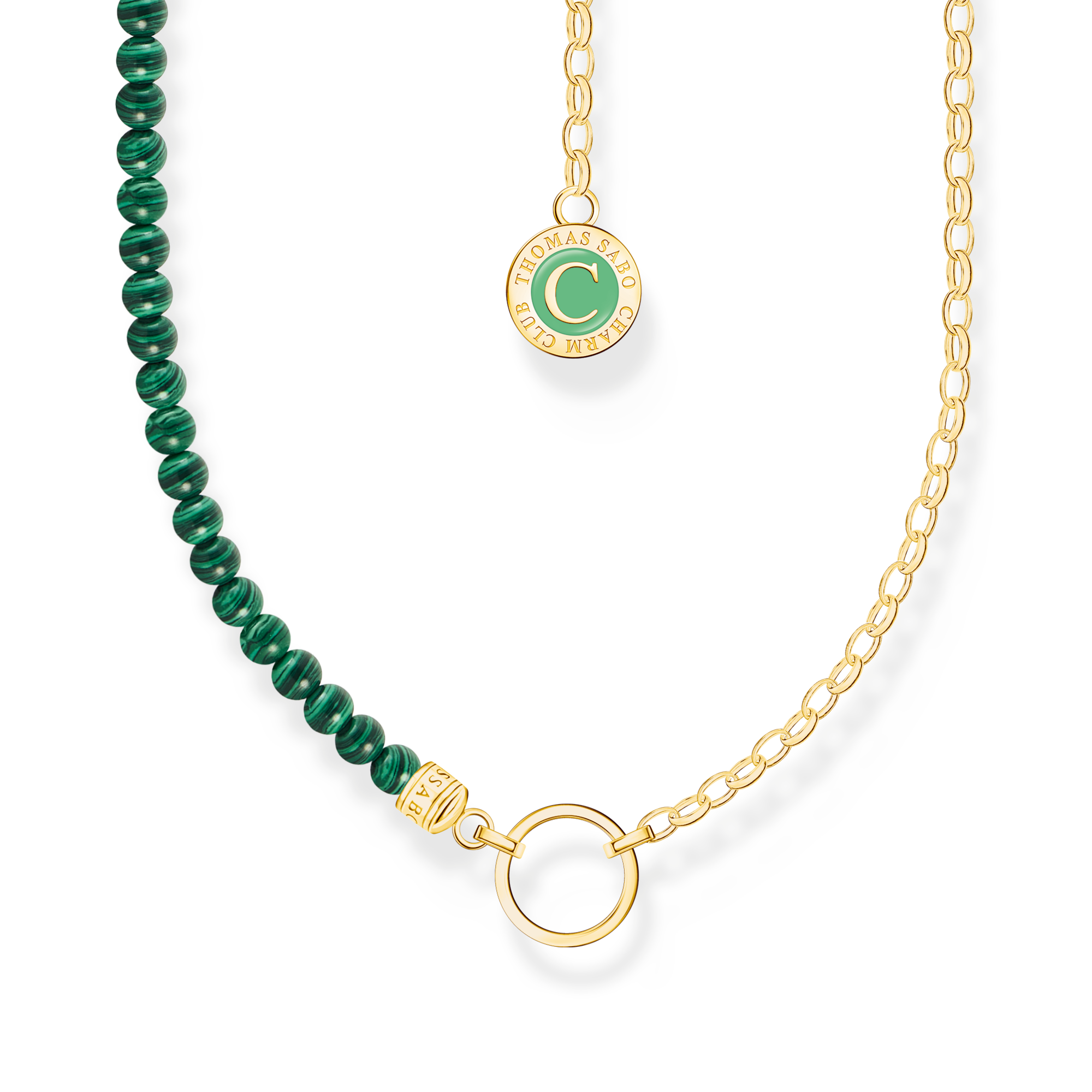 Thomas Sabo Charm-Kette mit Gliedern und imitiertem Malachit vergoldet grün KE2190-140-6-L37V