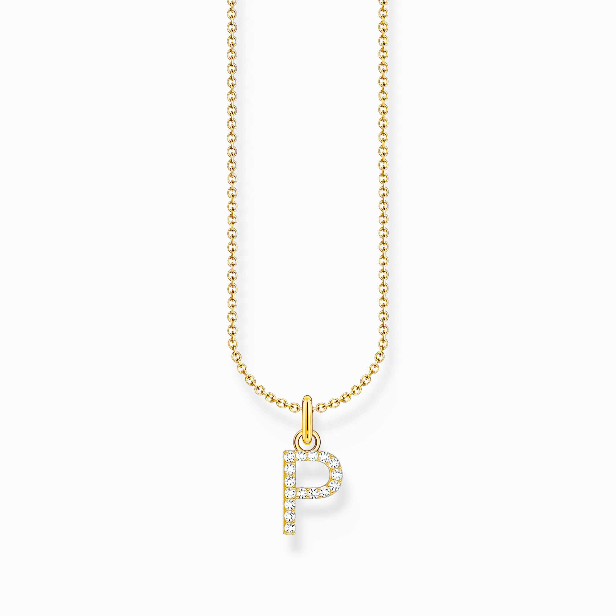 Gold-plated necklace with letter pendant P and white zirconia from the Charming Collection collection in the THOMAS SABO online store