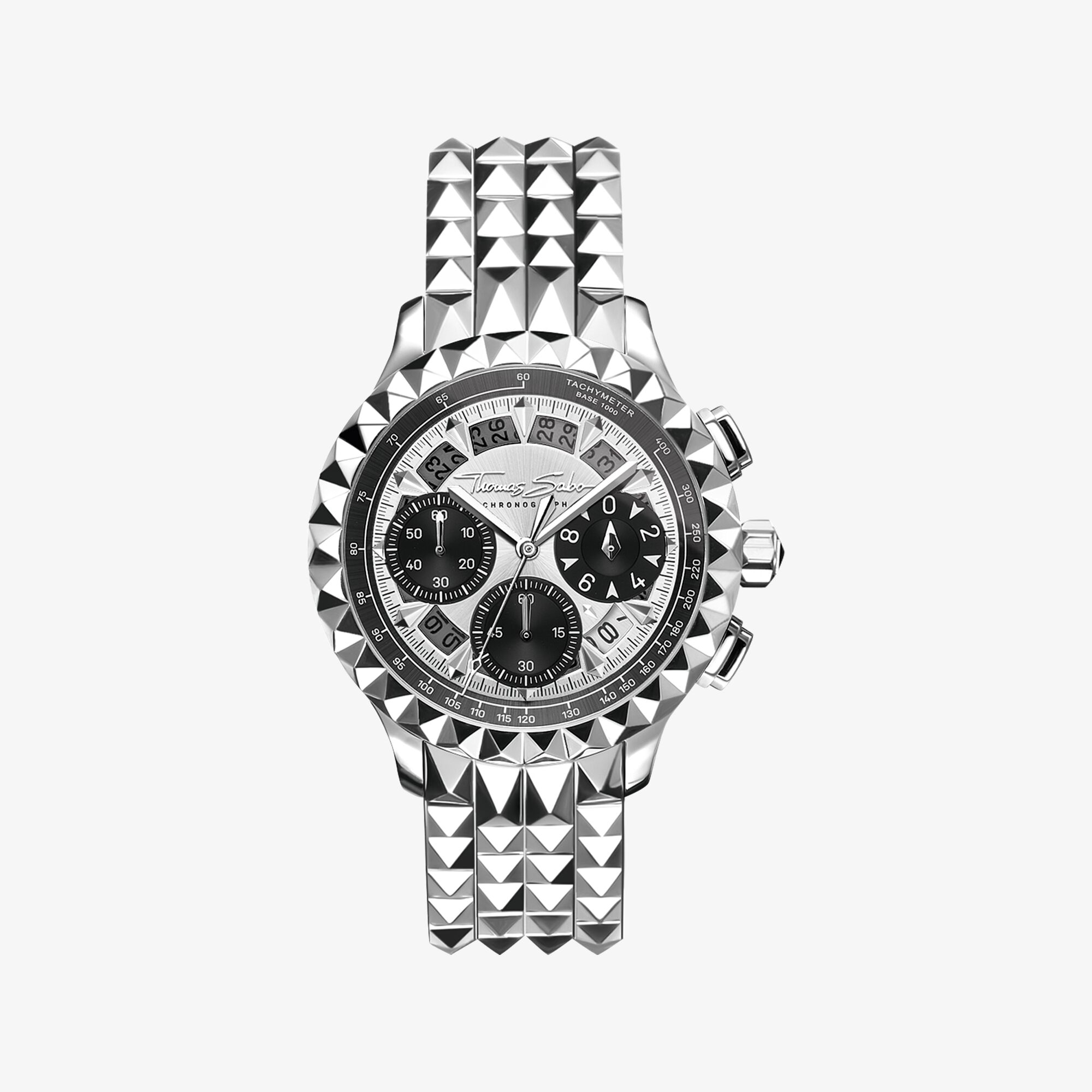 THOMAS SABO Montre pour homme Rebel at Heart Chronographe argent noir bicolore, Acier inoxydable, Taille: 43 MM, homme