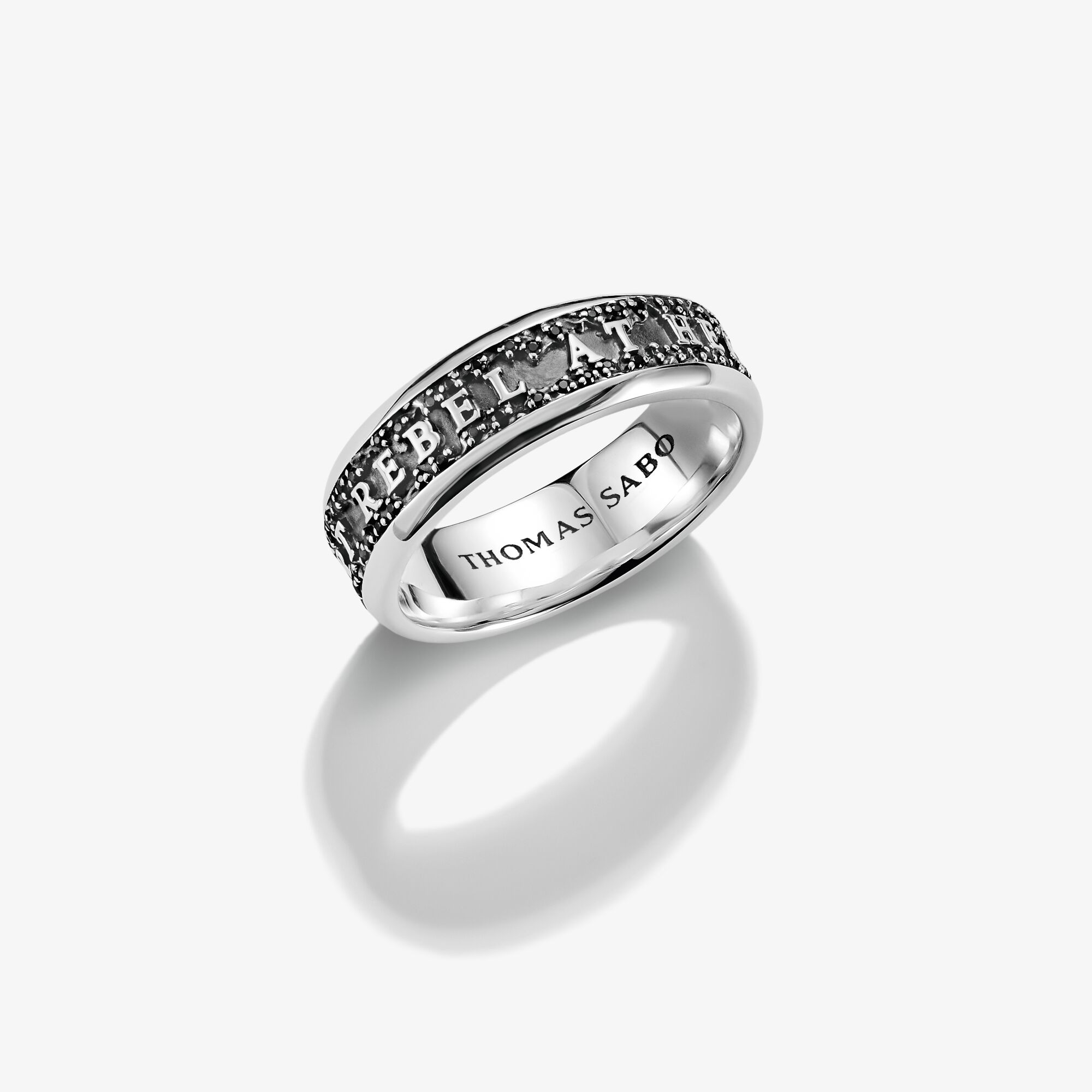 THOMAS SABO Bandring mit REBEL AT HEART Schriftzug Zirkonia Rebel Icons Silber, Sterlingsilber, Größe: 66, Unisex