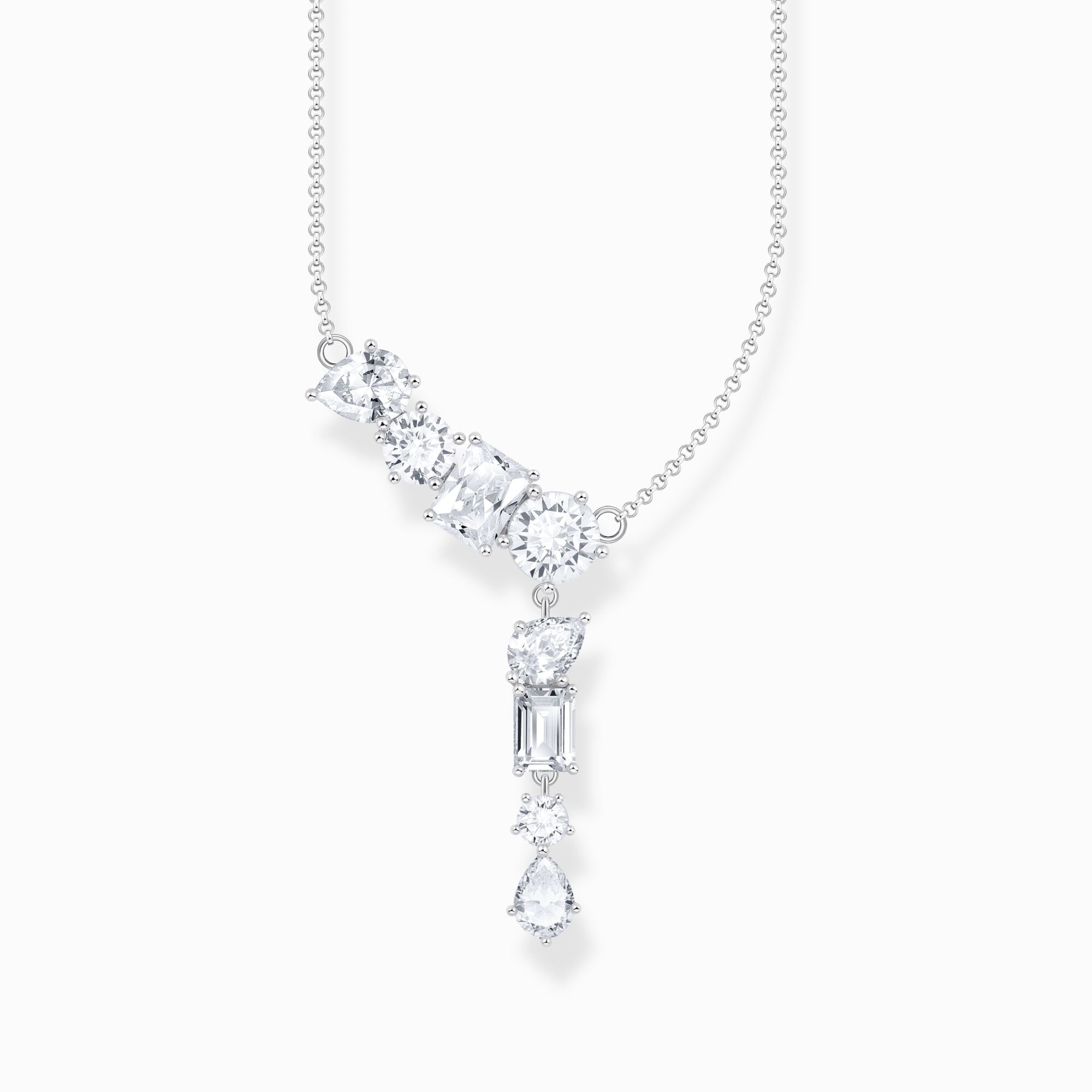 Silver necklace in Y-shape with eight white zirconia stones from the  collection in the THOMAS SABO online store