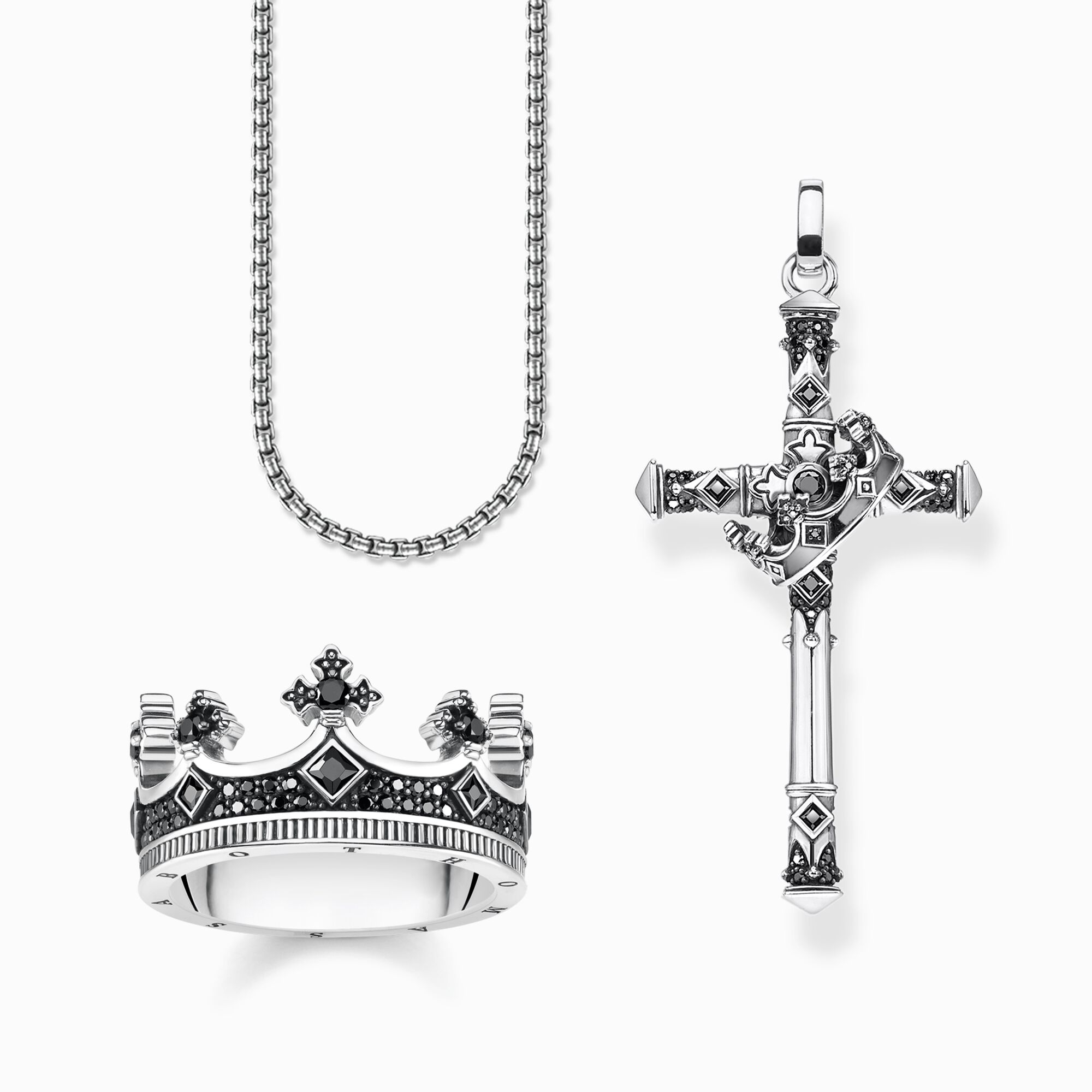 Jewellery set cross with crown silver blackened from the  collection in the THOMAS SABO online store