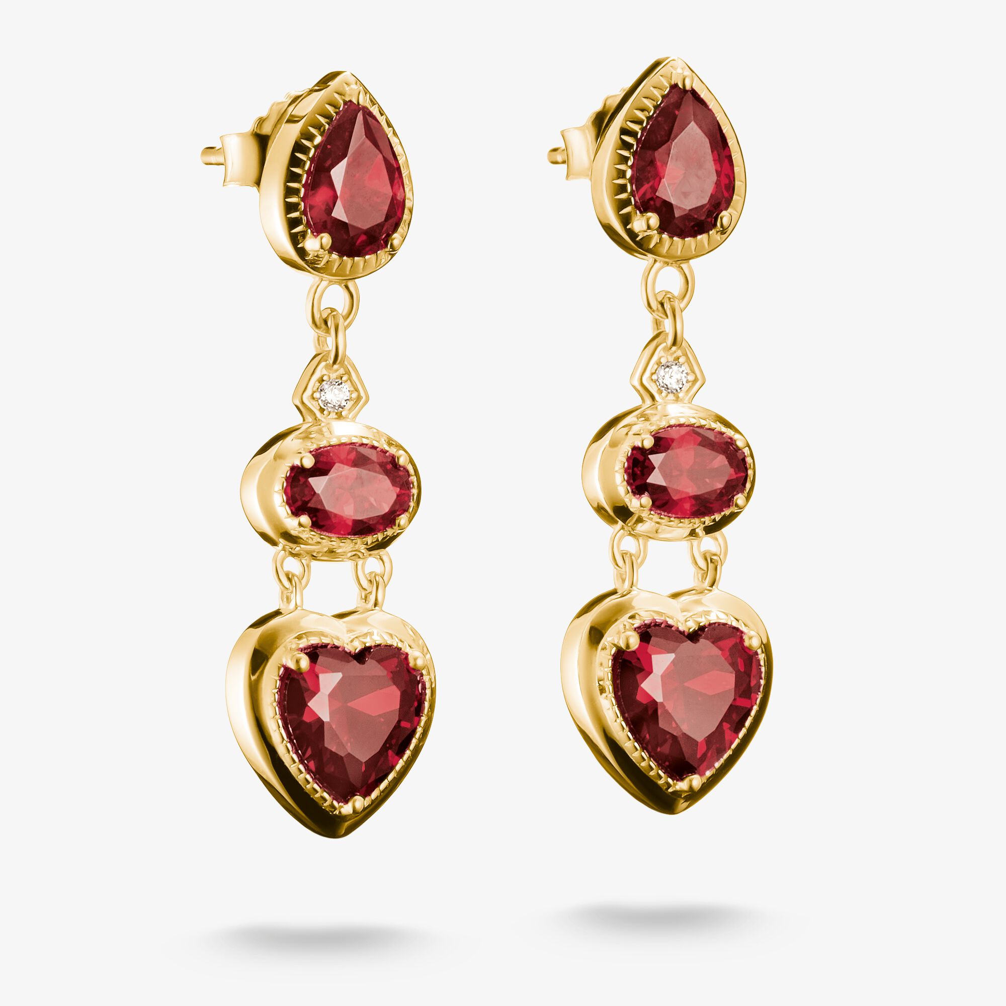 THOMAS SABO Ohrringe Herz Granatrot Elyndra 18k Vergoldung, Sterlingsilber Gelbgold vergoldet, Größe: one size, Damen