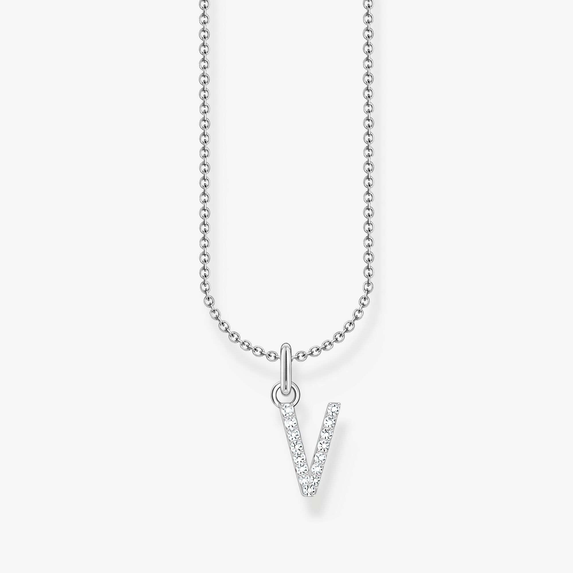 THOMAS SABO Kette mit Buchstaben-Anhänger V Silber, Sterlingsilber, Größe: 45 cm, Damen