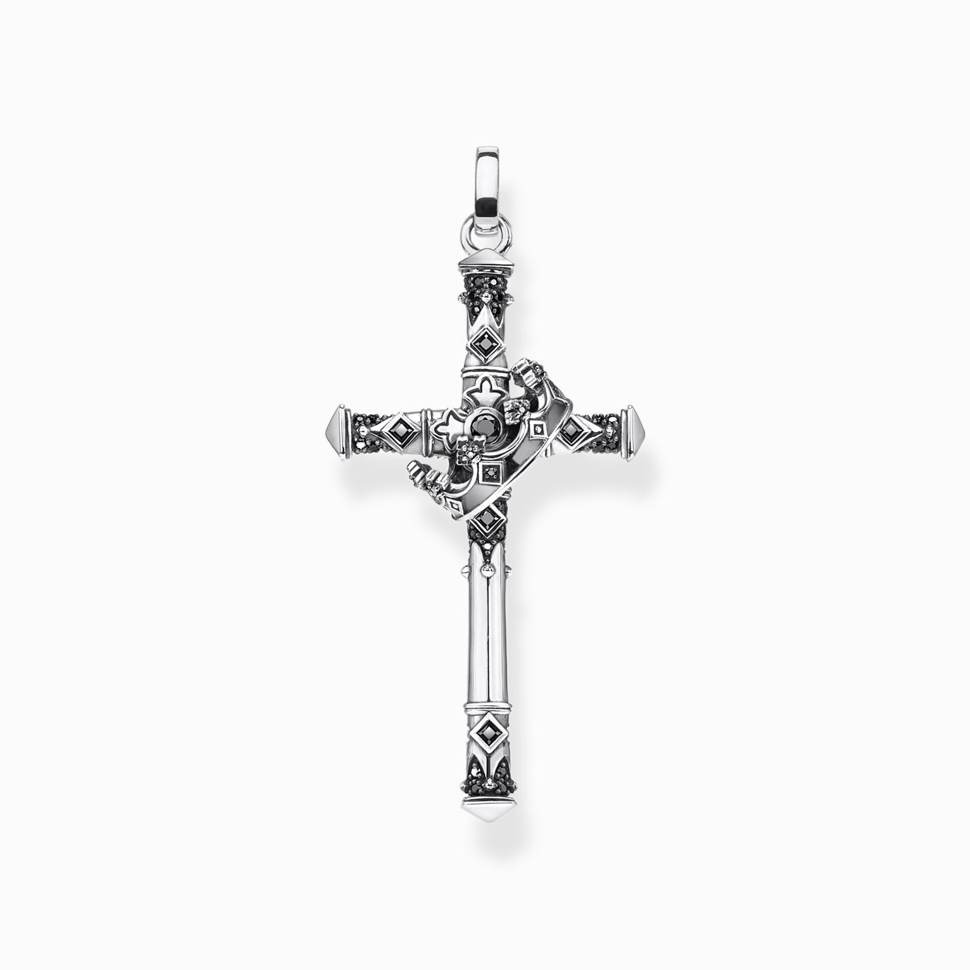 Kettenanhänger Kreuz & Krone: geschwärztes Silber – THOMAS SABO