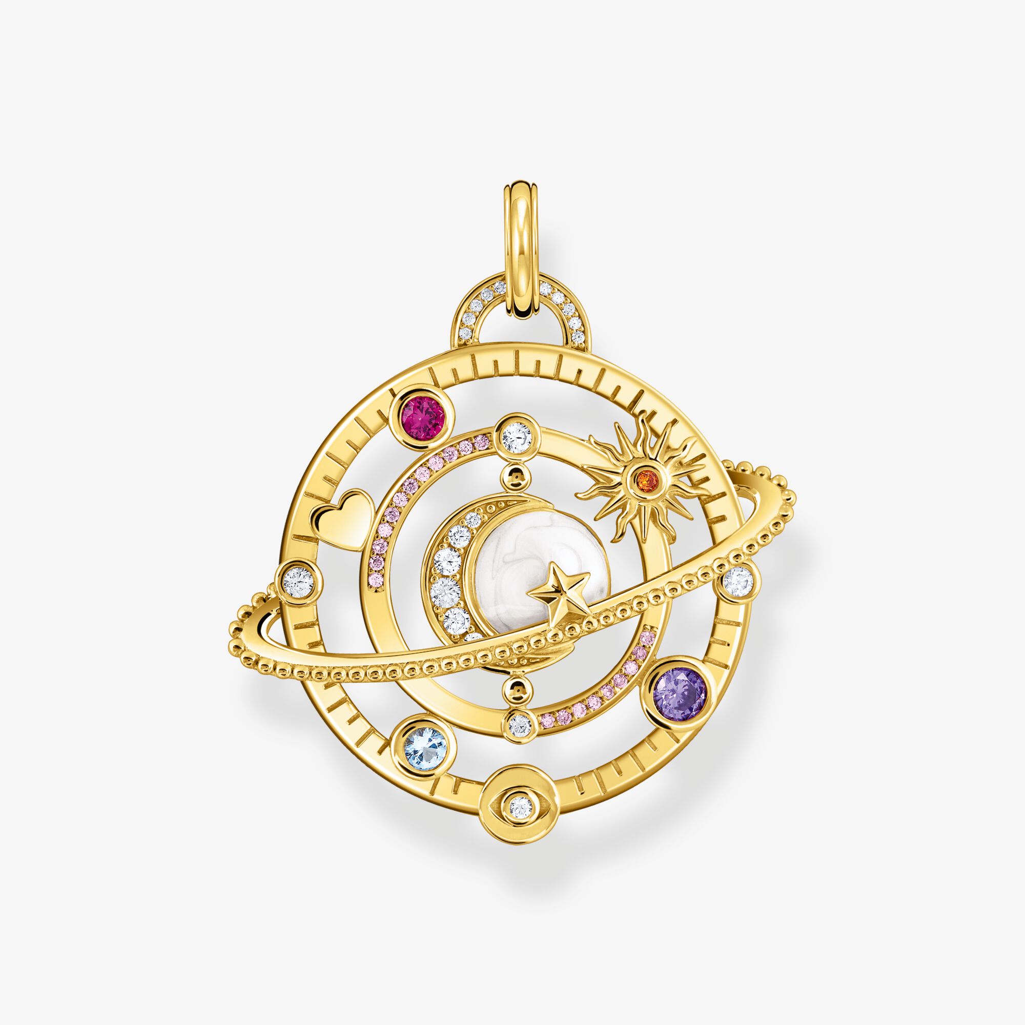 THOMAS SABO Pendentif avec anneau planétaire et pierres multicolores plaqué or, Argent sterling, Taille: one size, femme