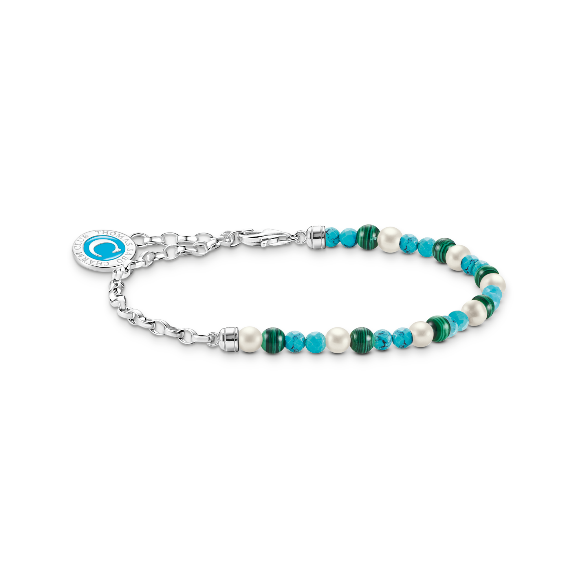 Thomas Sabo Charm-Armband mit weißen Perlen, Malachit und Coin Silber mehrfarbig A2130-158-7-L15V