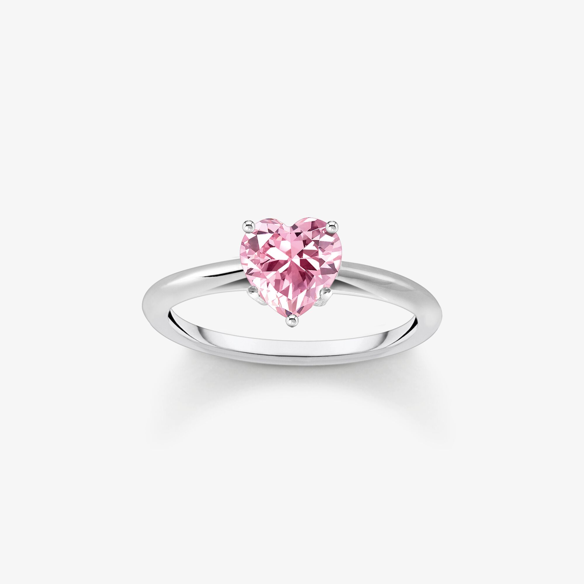 THOMAS SABO Bague en argent avec zircon rose en forme de cœur, Argent sterling, Taille: 54, femme