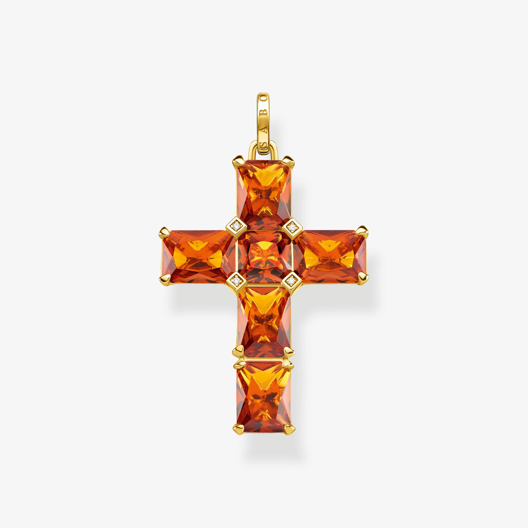 THOMAS SABO Pendentif croix avec pierres orange et étoile plaqué or, Argent sterling doré or jaune, Taille: one size, femme