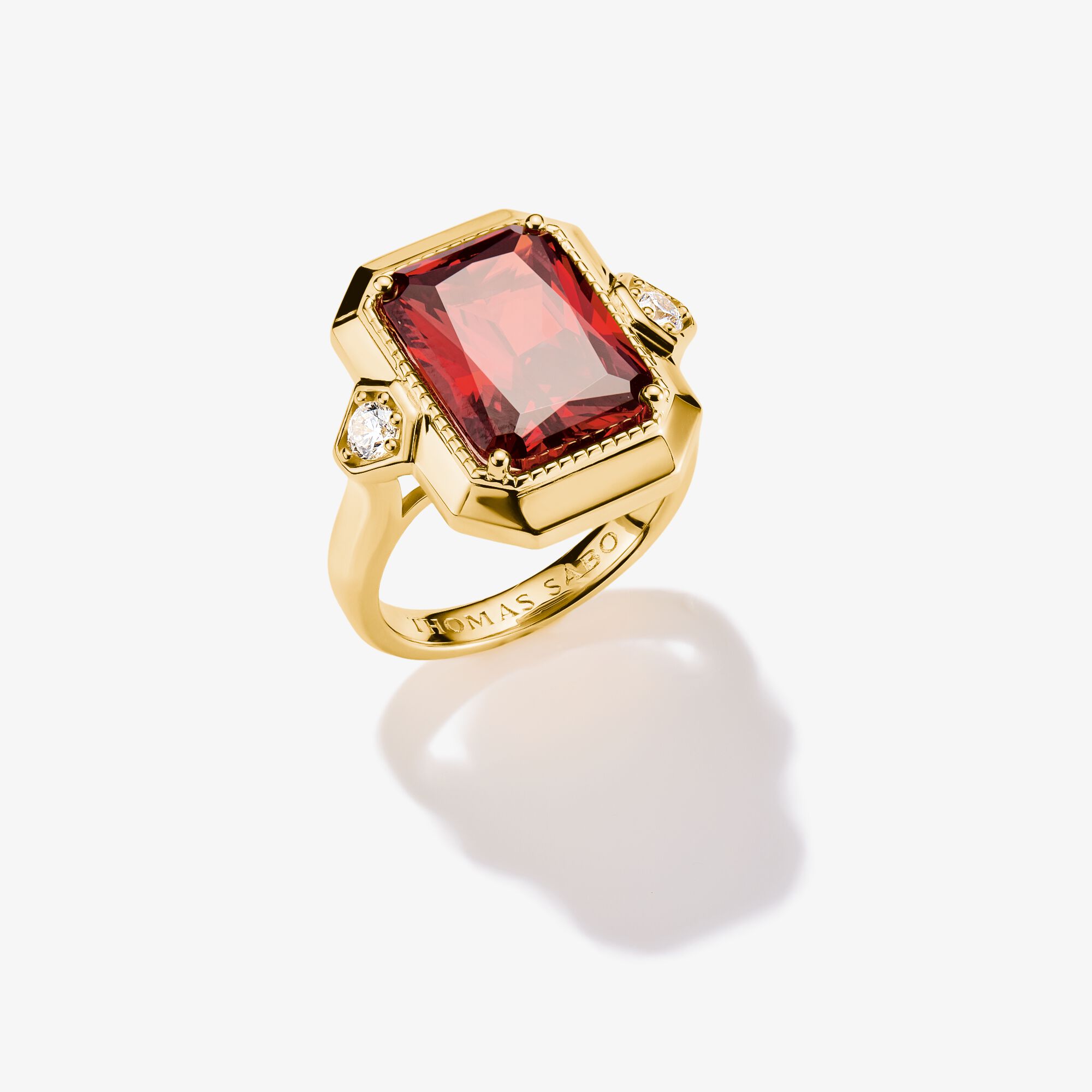 THOMAS SABO Bague en zirconium rouge Elyndra Plaqué or 18 carats, Argent sterling doré or jaune, Taille: 54, femme
