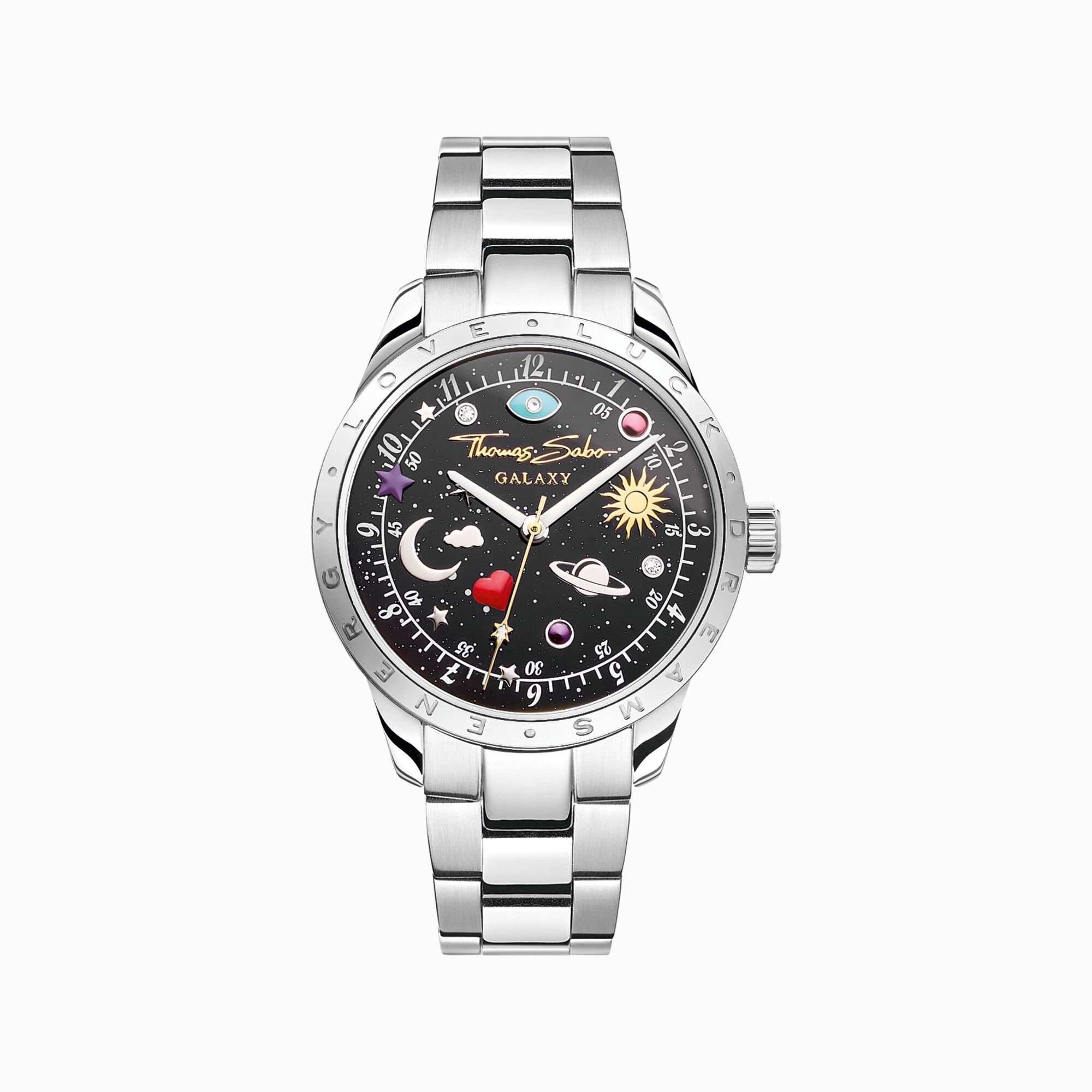 Uhr mit kosmischem Zifferblatt in Schwarz silberfarben aus der  Kollektion im Online Shop von THOMAS SABO