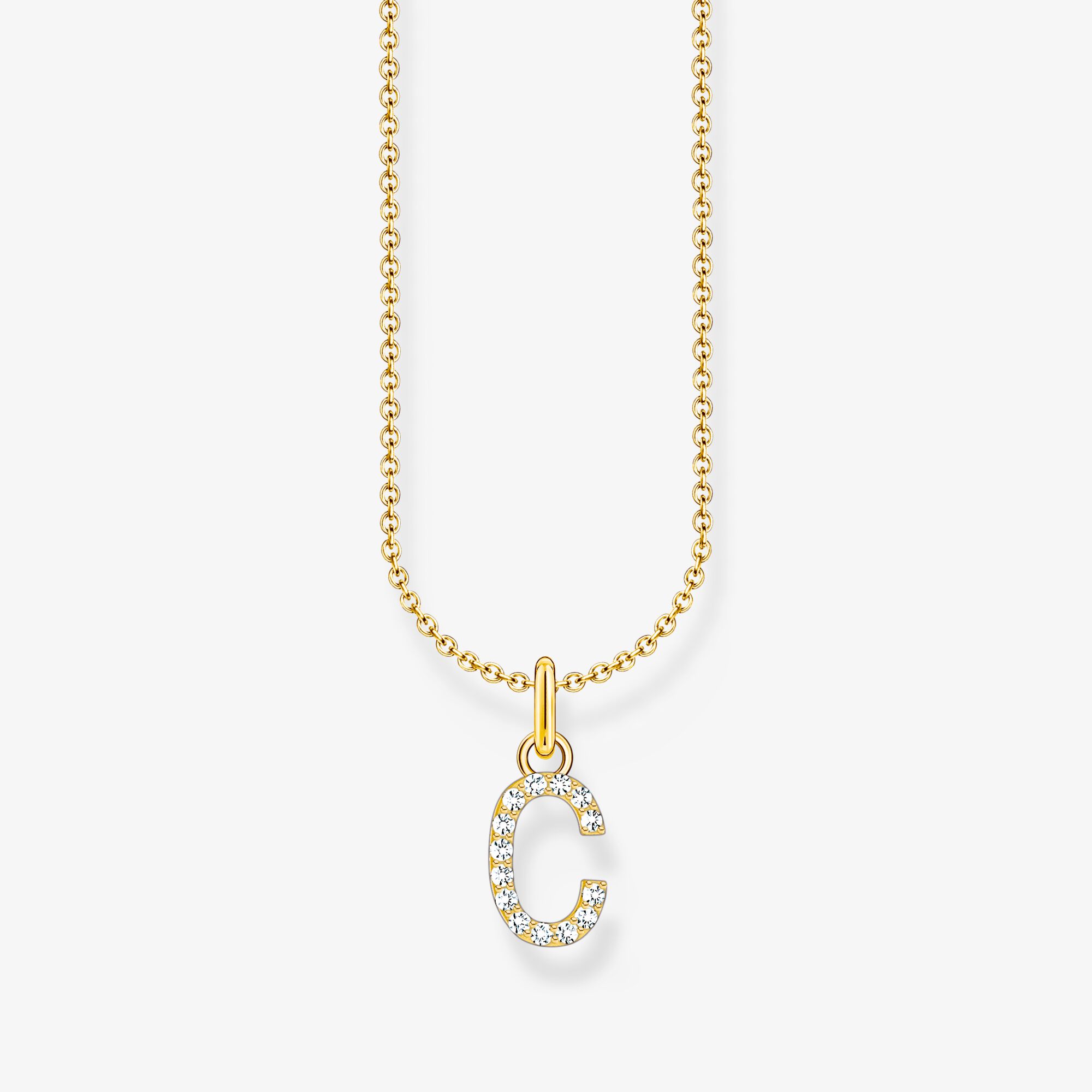 THOMAS SABO Kette mit Buchstaben-Anhänger C vergoldet, Sterlingsilber Gelbgold vergoldet, Größe: 45 cm, Damen