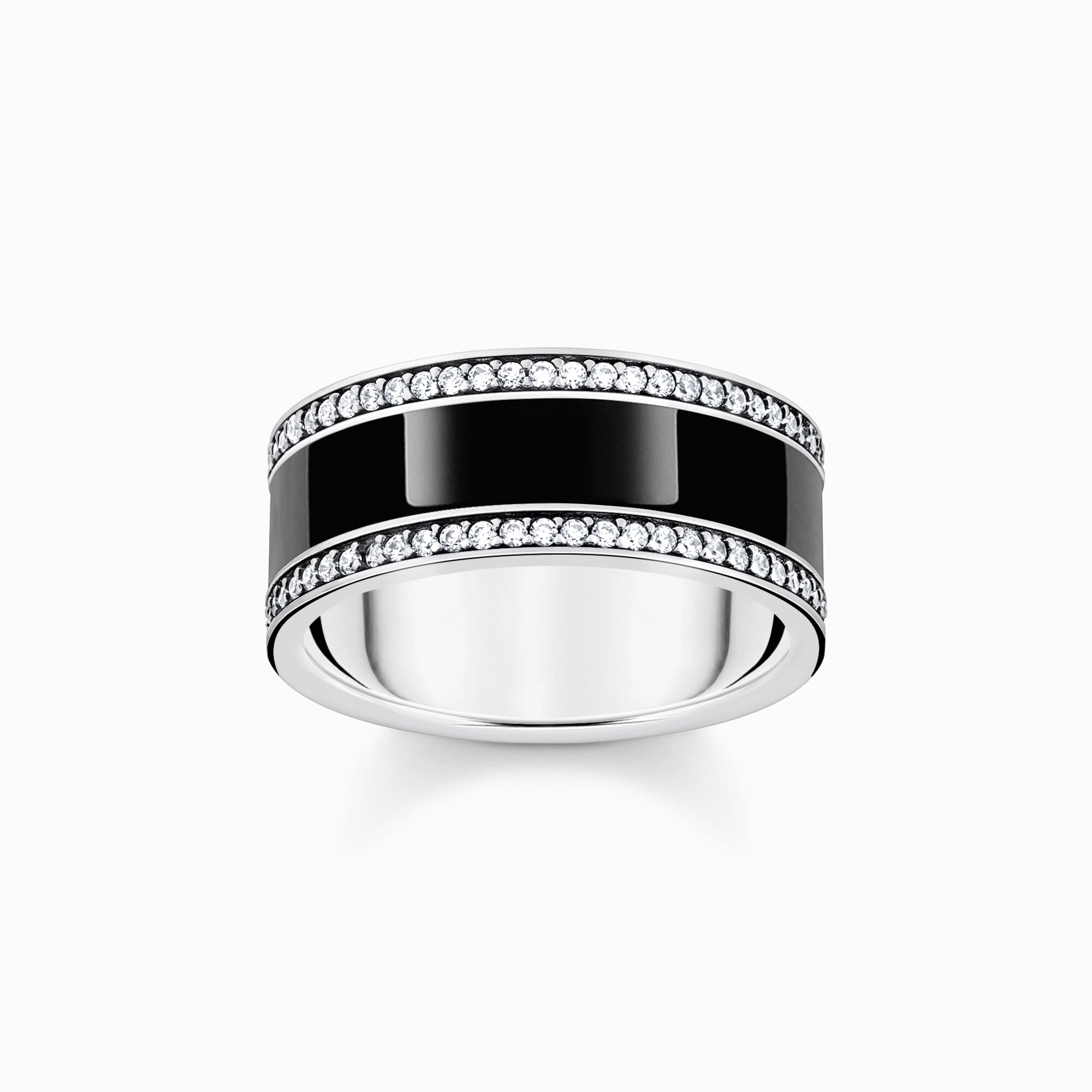 Silver blackened band ring with black cold enamel and zirconia from the  collection in the THOMAS SABO online store