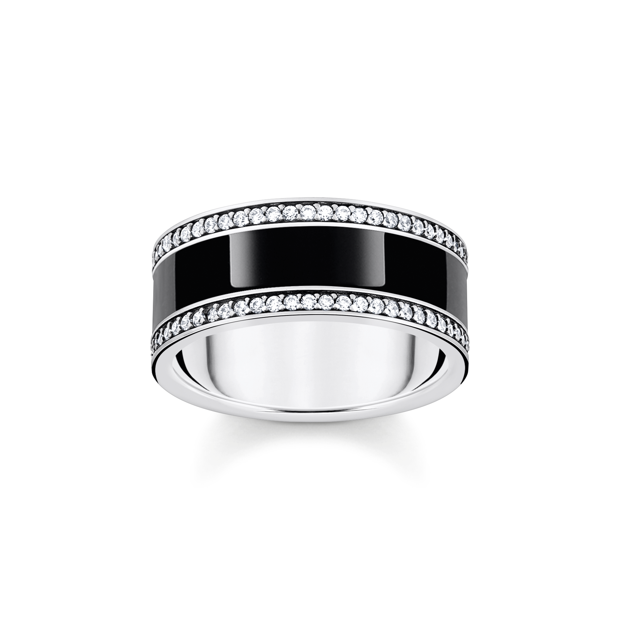 Thomas Sabo Bandring mit schwarzer Kaltemaille und weißen Steinen Silber geschwärzt schwarz TR2446-691-11-48
