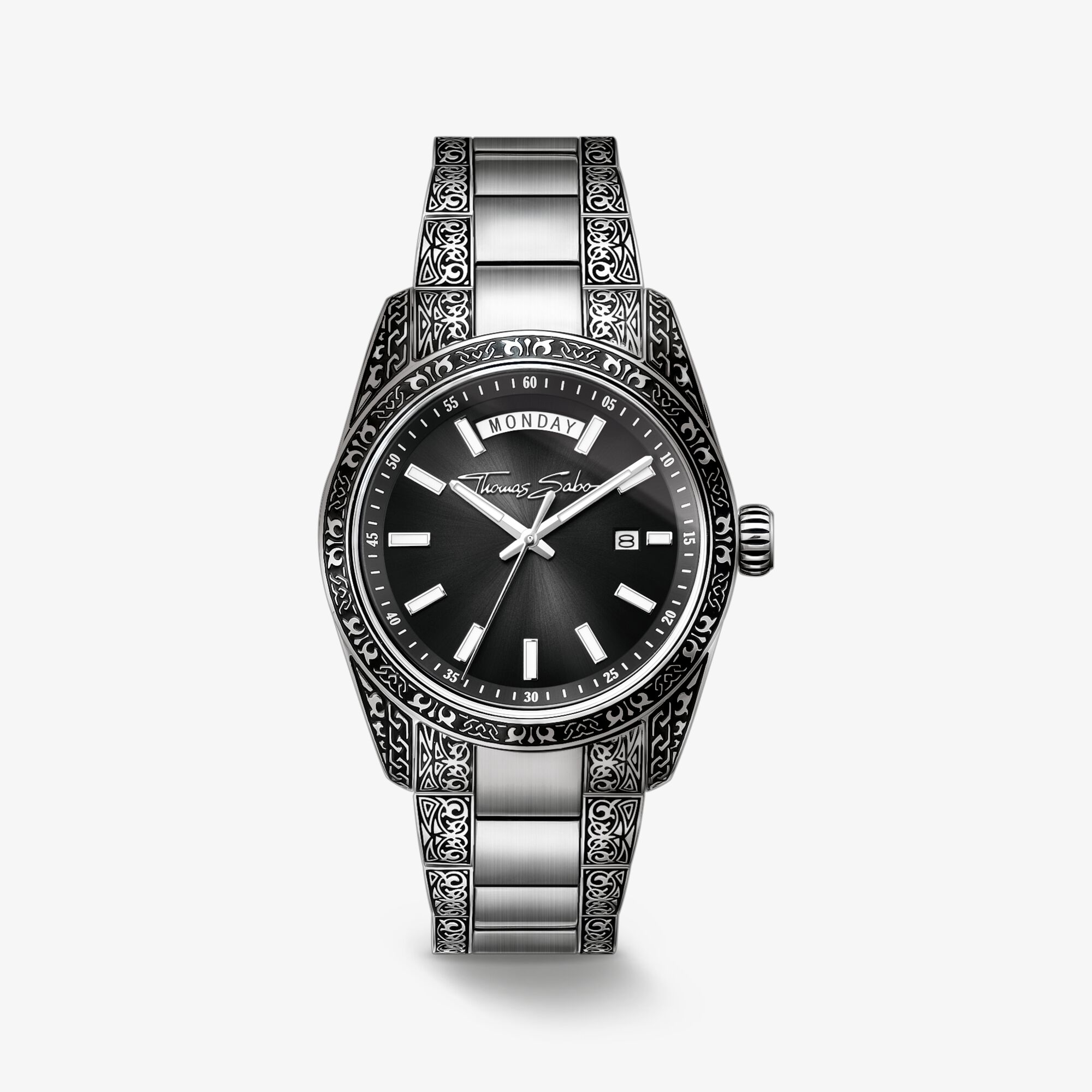 THOMAS SABO Klocka Rebel at Heart Revive 40 mm rostfritt stål svart, graverad design, rostfritt stål, Storlek: 40 MM, Unisex
