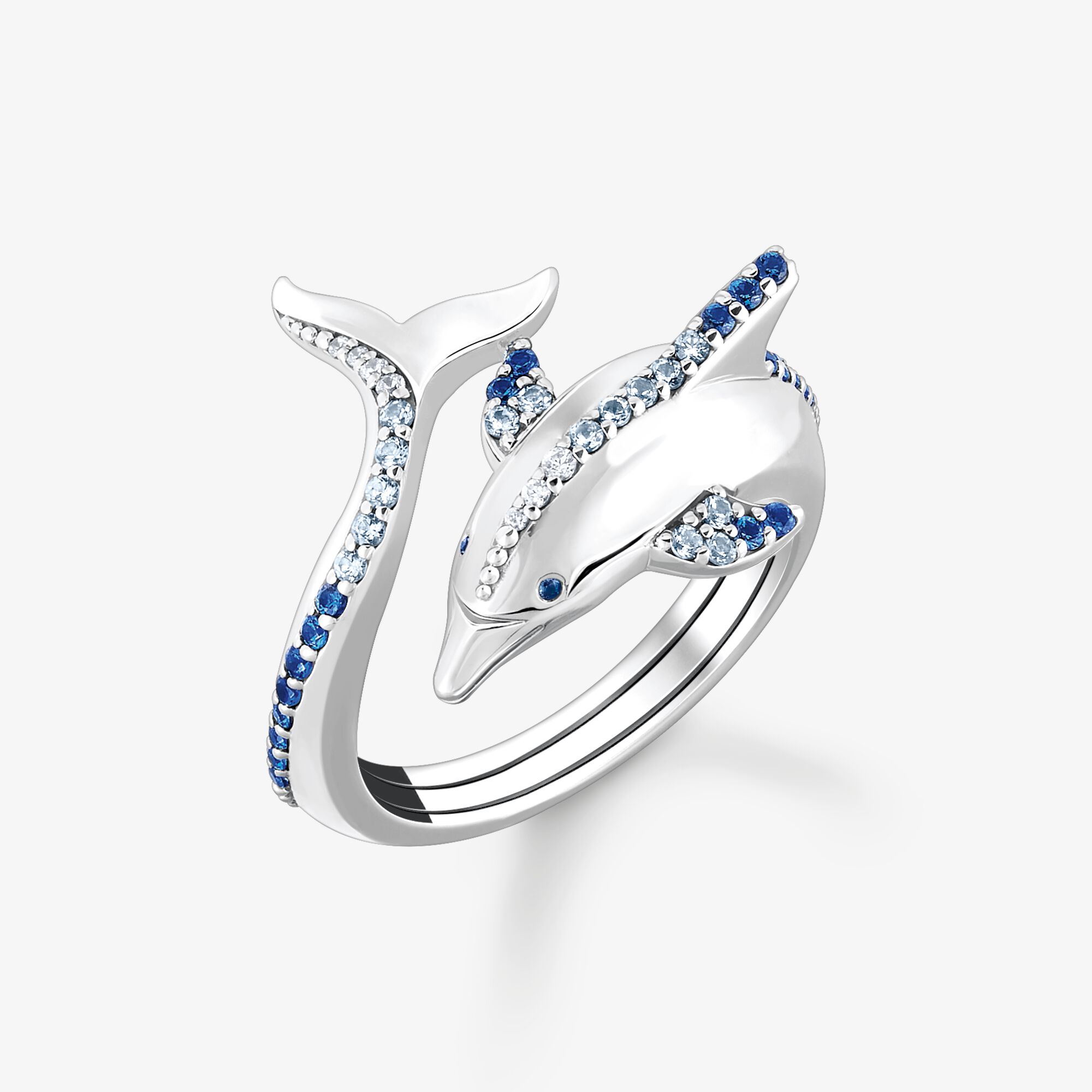 THOMAS SABO Ring Delfin mit blauen Steinen, Sterlingsilber, Größe: 58, Damen