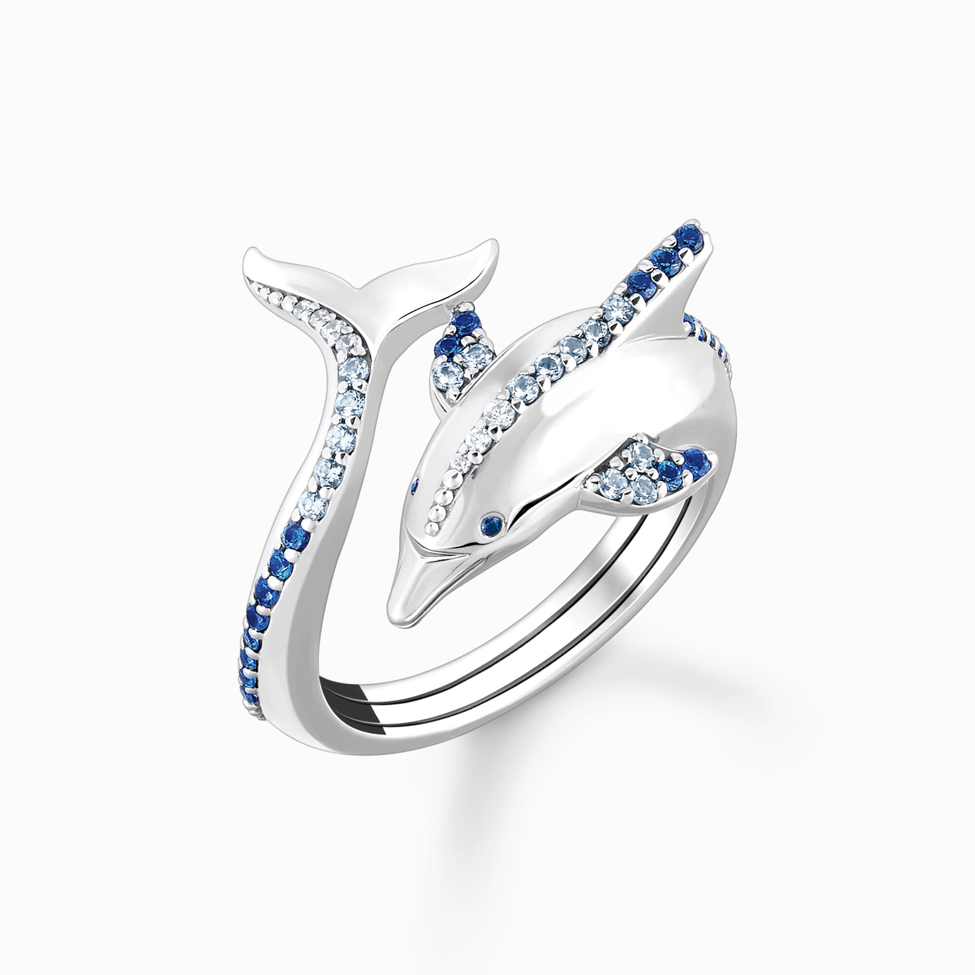 Ring Delfin mit blauen Steinen aus der  Kollektion im Online Shop von THOMAS SABO