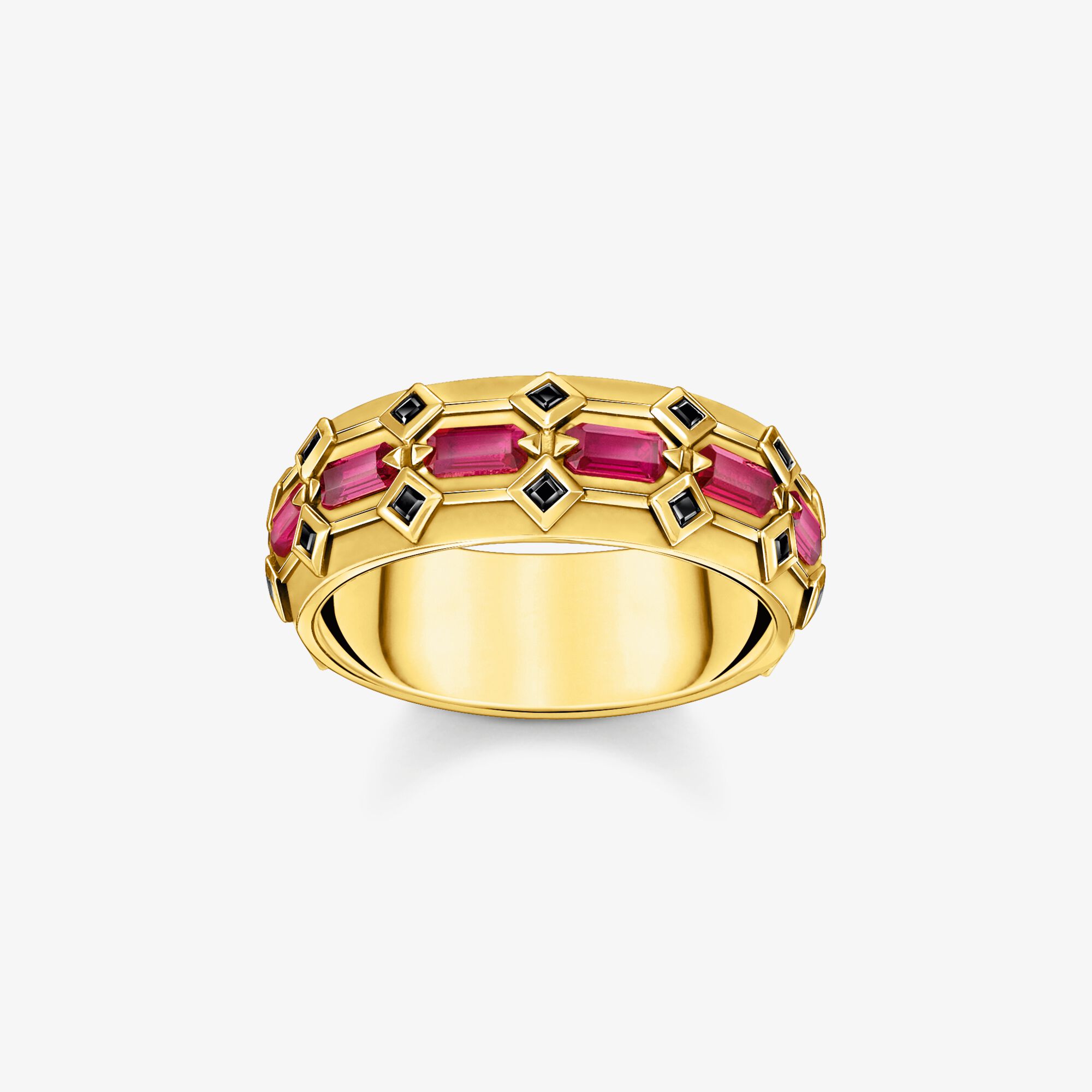 THOMAS SABO Large bague écailles de crocodile dorée ornée de gemmes rouges, Argent sterling doré or jaune, Taille: 60, Unisex