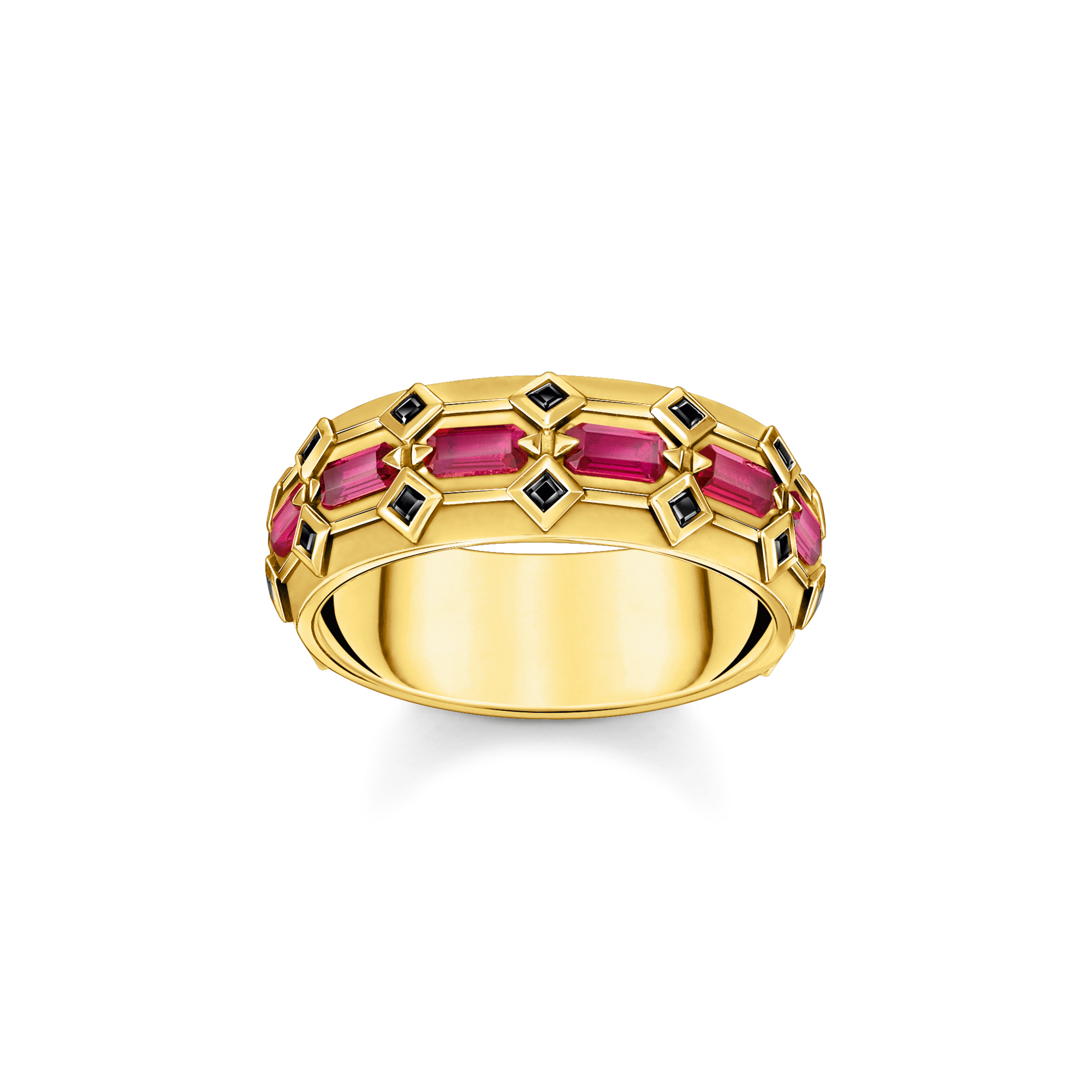 Thomas Sabo Ring Krokodilpanzer breit mit roten Steinen vergoldet rot TR2422-995-10-54