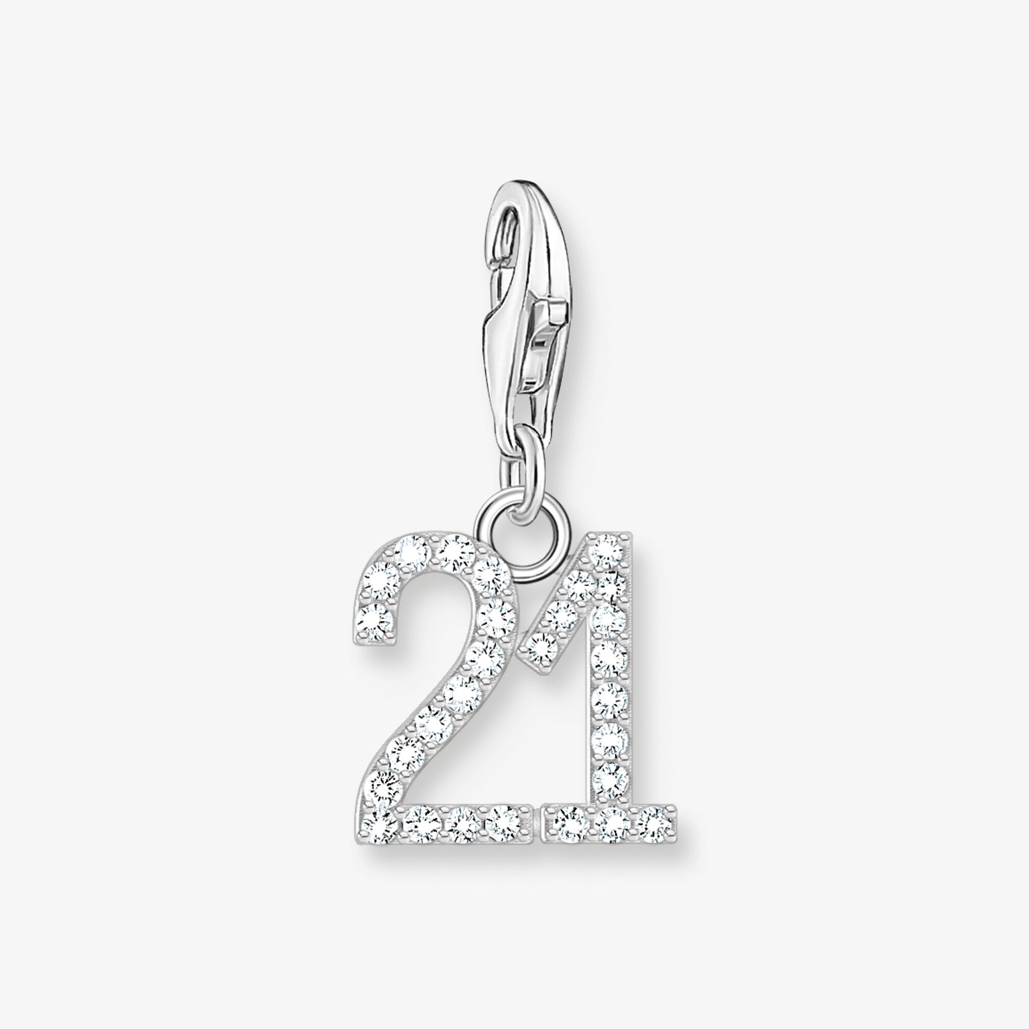 THOMAS SABO Charm-hängsmycke talet 21 med vita stenar, silver, 925 sterlingsilver, Storlek: one size, för damer