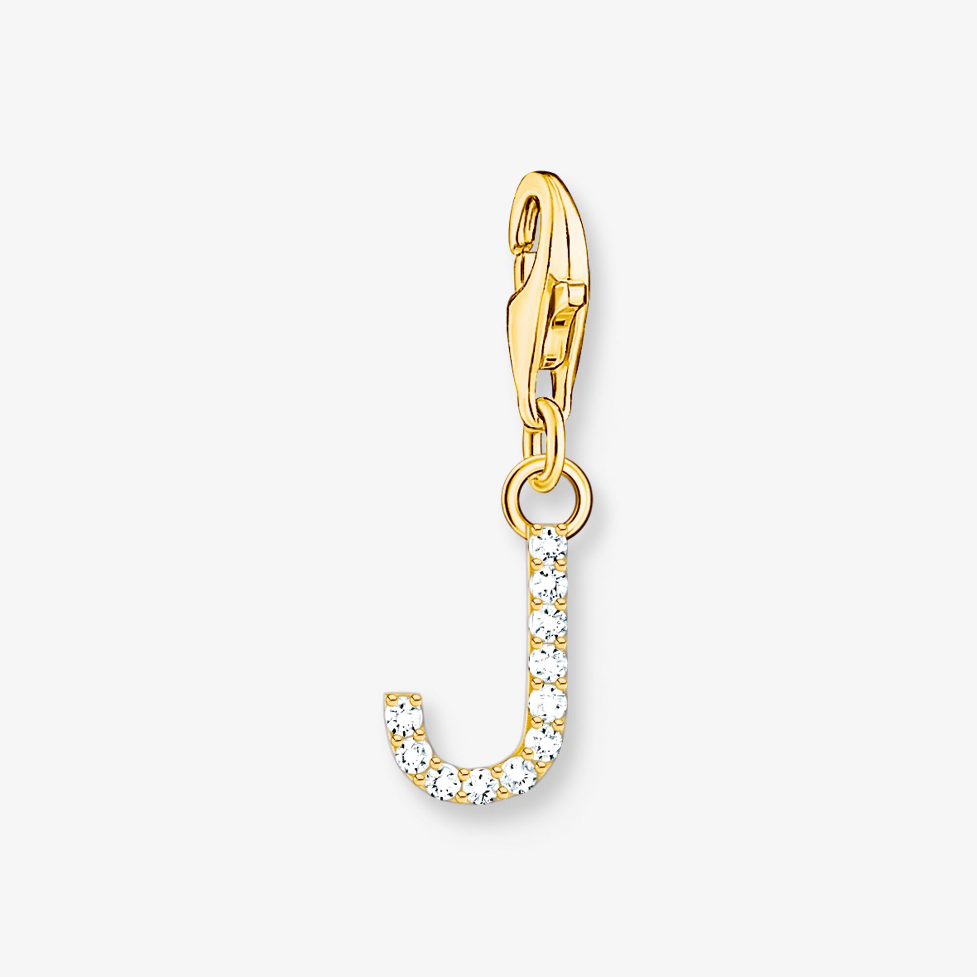 THOMAS SABO Pendentif Charm lettre J avec pierres blanches plaqué or Argent sterling doré or jaune, Taille: one size, pour femme