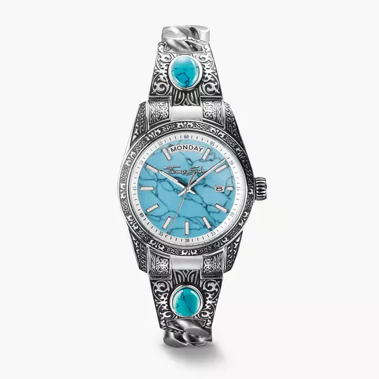 Watch with Western-style ornaments and imitation turquoise