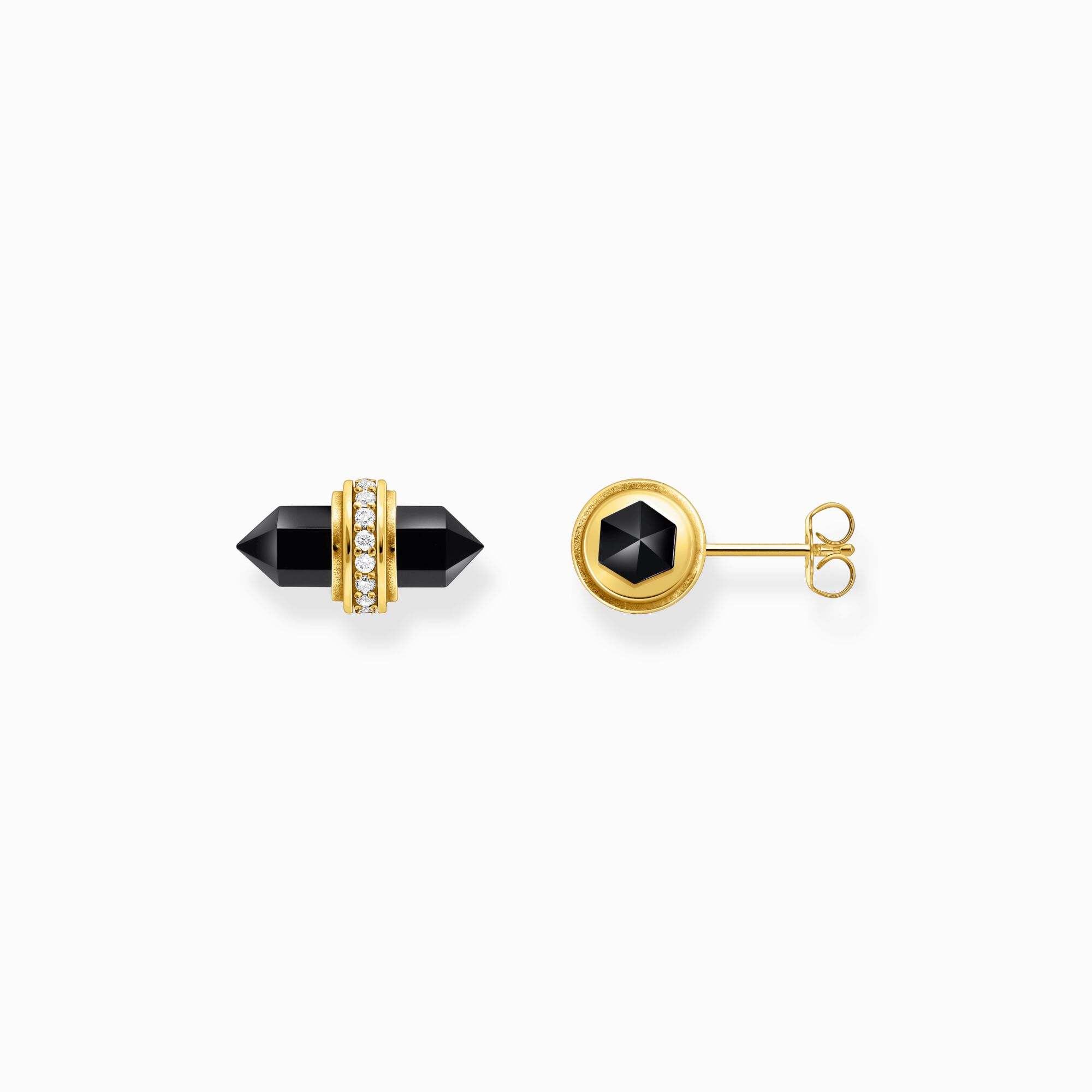 Gold-plated ear studs with hexagonal onyx from the  collection in the THOMAS SABO online store