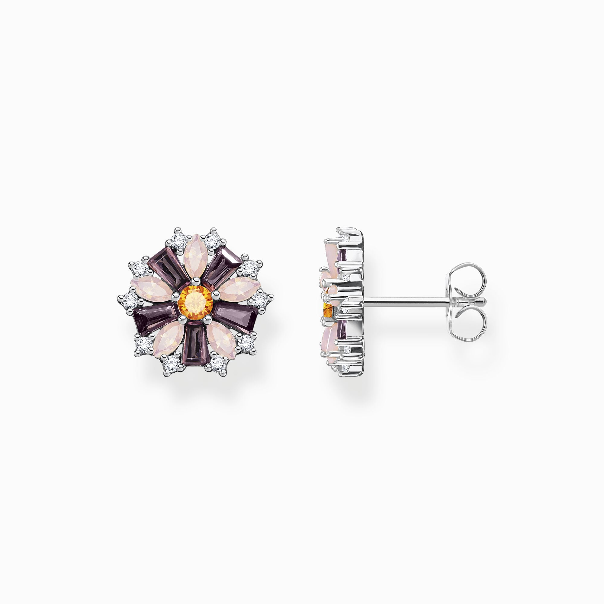 Ear studs flower silver with stones from the  collection in the THOMAS SABO online store