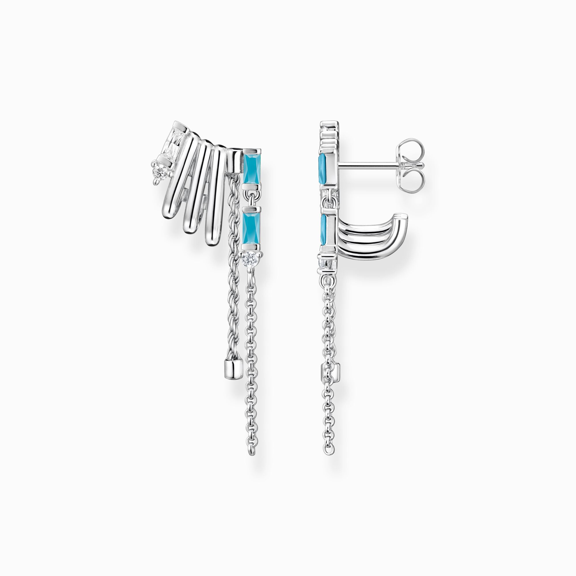 Earrings with turquoise baguette-cut stones silver from the  collection in the THOMAS SABO online store