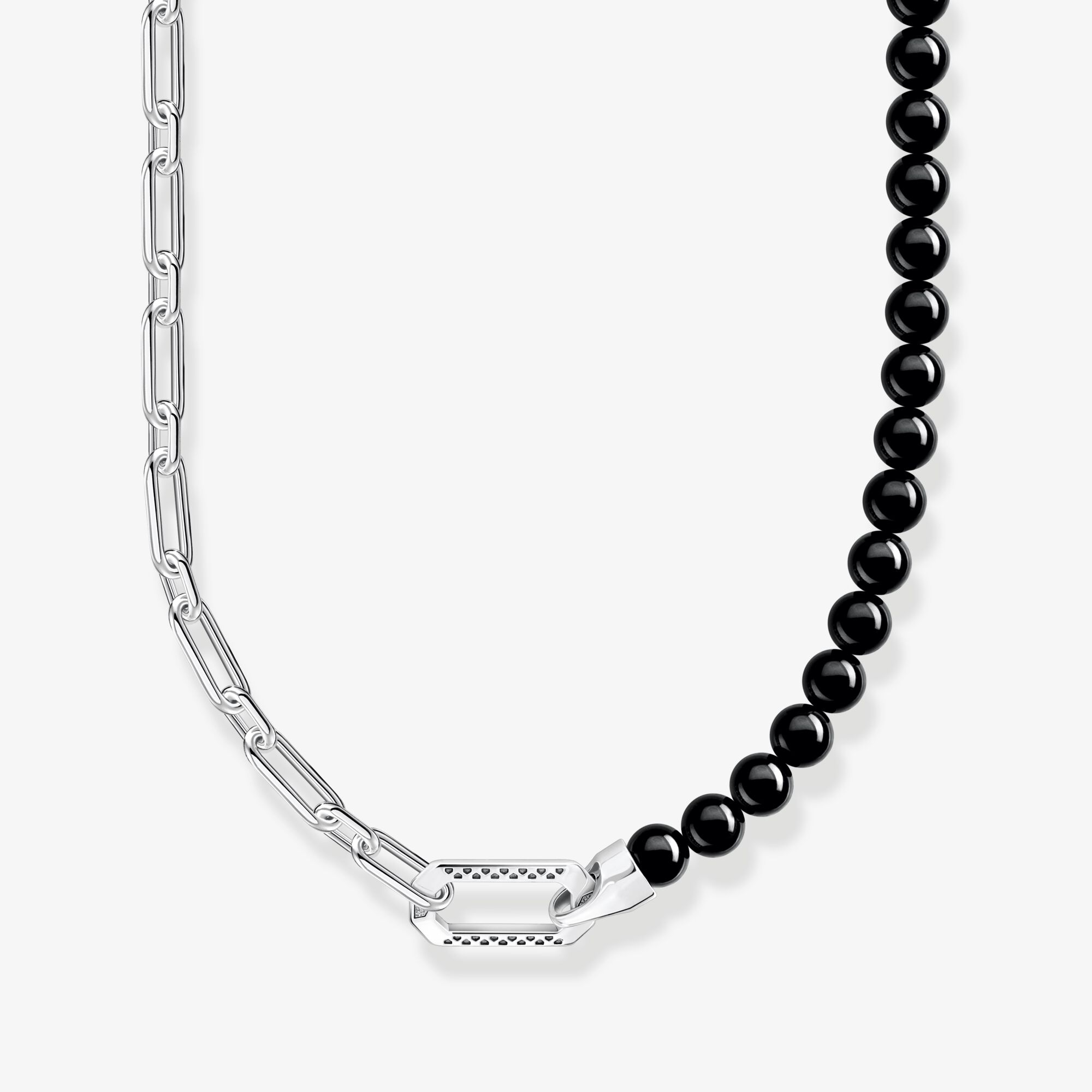 THOMAS SABO Chaîne avec noires beads de onyx et liens argent, Argent Sterling 925‰ noirci , Taille: L55V, Unisex