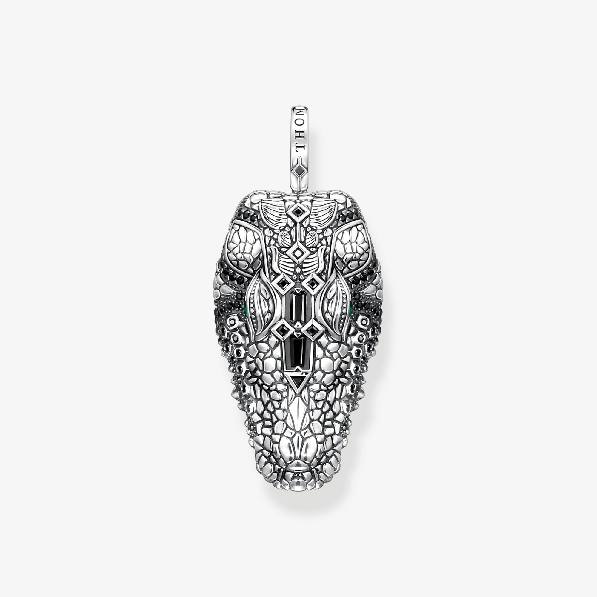 THOMAS SABO Pendentif tête de crocodile, argent noirci et gemmes noires et vertes, Argent Sterling 925‰ noirci , Taille: one size, Unisex