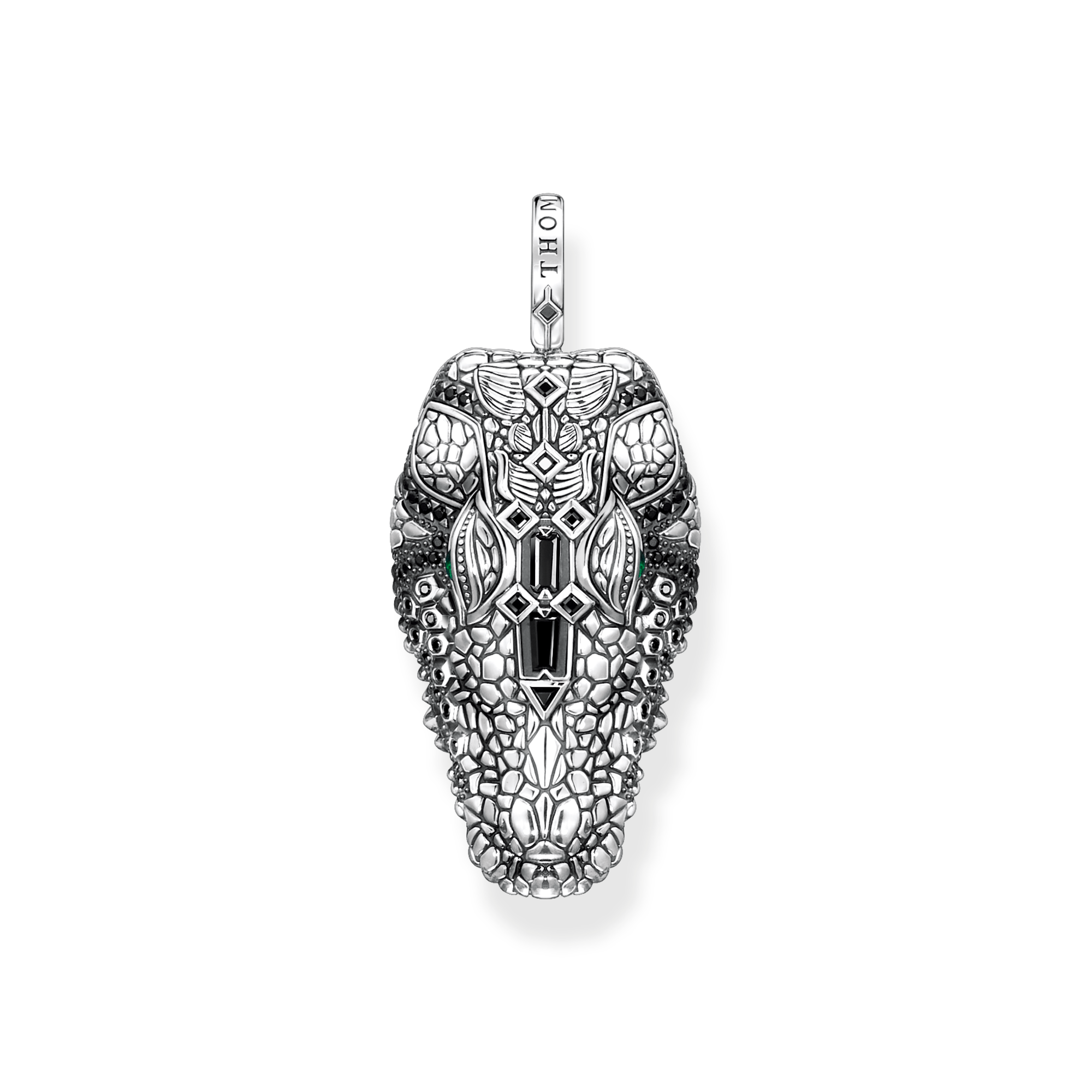 Thomas Sabo Kettenanhänger Krokodilkopf mit schwarzen und grünen Steinen Silber geschwärzt mehrfarbig PE947-347-7
