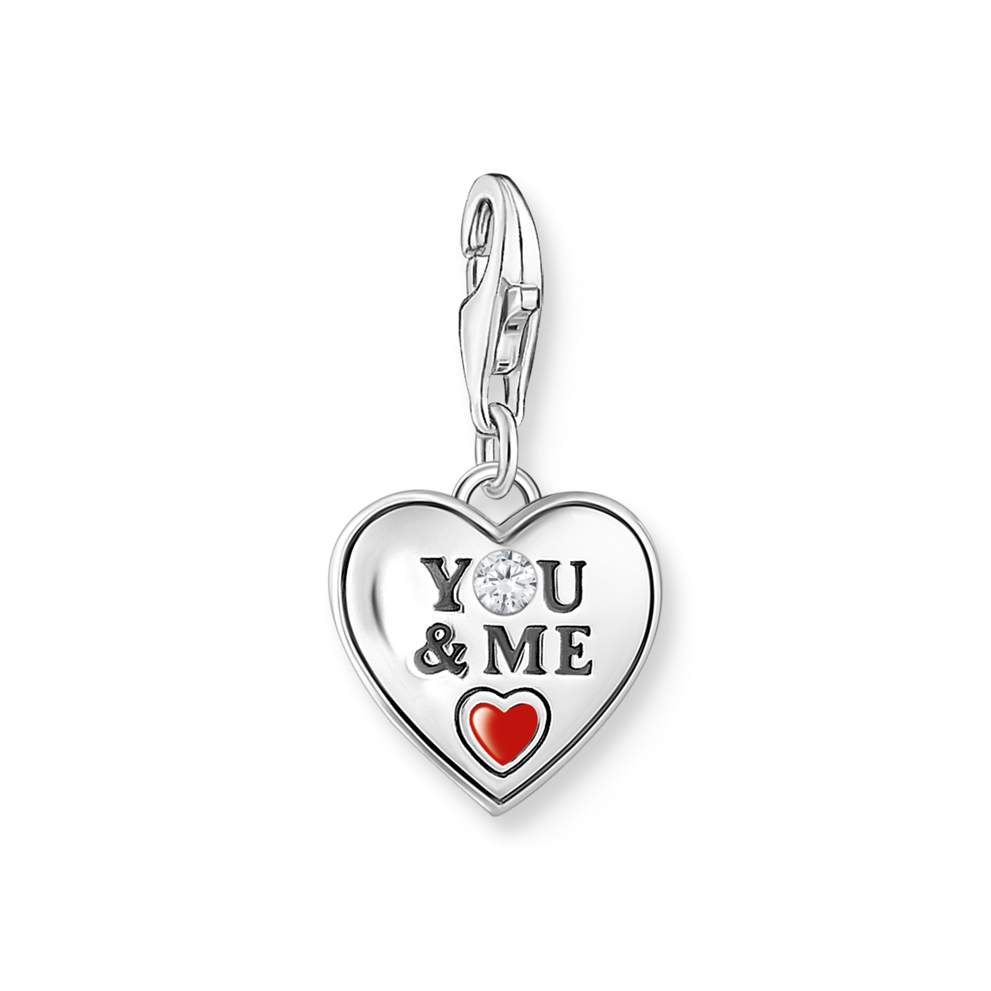 Silver Heart Charm Pendant with Red Enamel & Zirconia