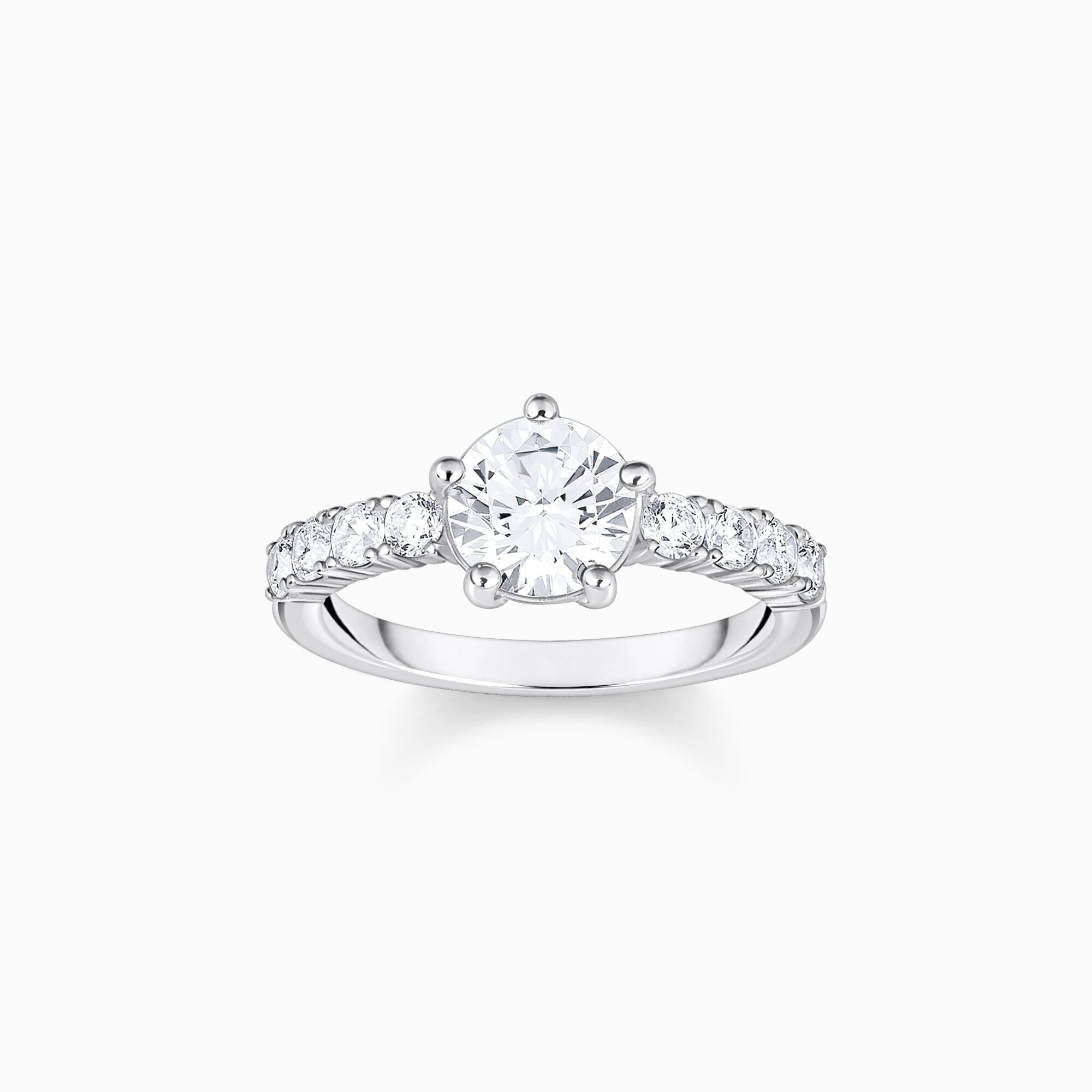 Silver solitaire ring with white zirconia in different sizes from the  collection in the THOMAS SABO online store