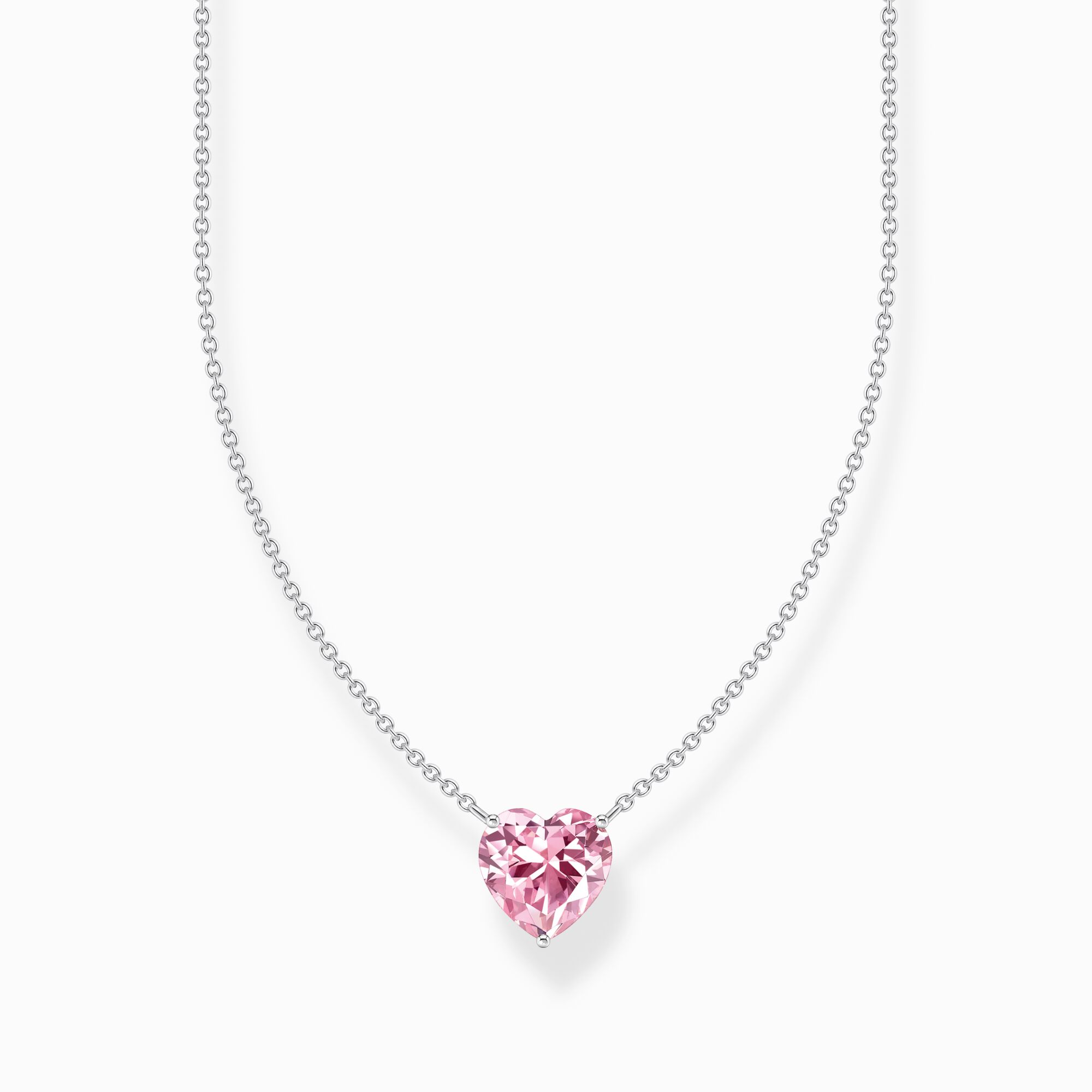 Silver necklace with pink heart-shaped pendant from the  collection in the THOMAS SABO online store