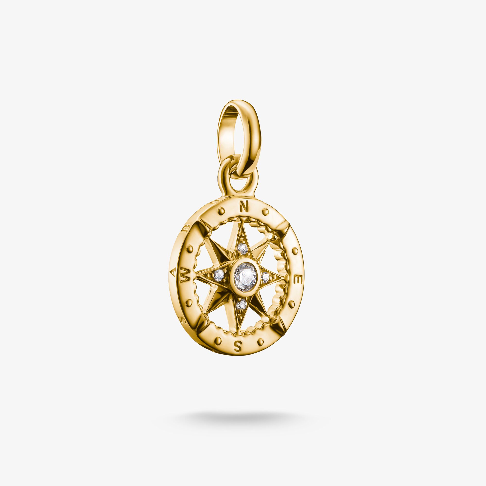 THOMAS SABO Pendentif Charm boussole avec pierres blanches Connect plaqué or, Argent sterling doré or jaune, Taille: one size, femme