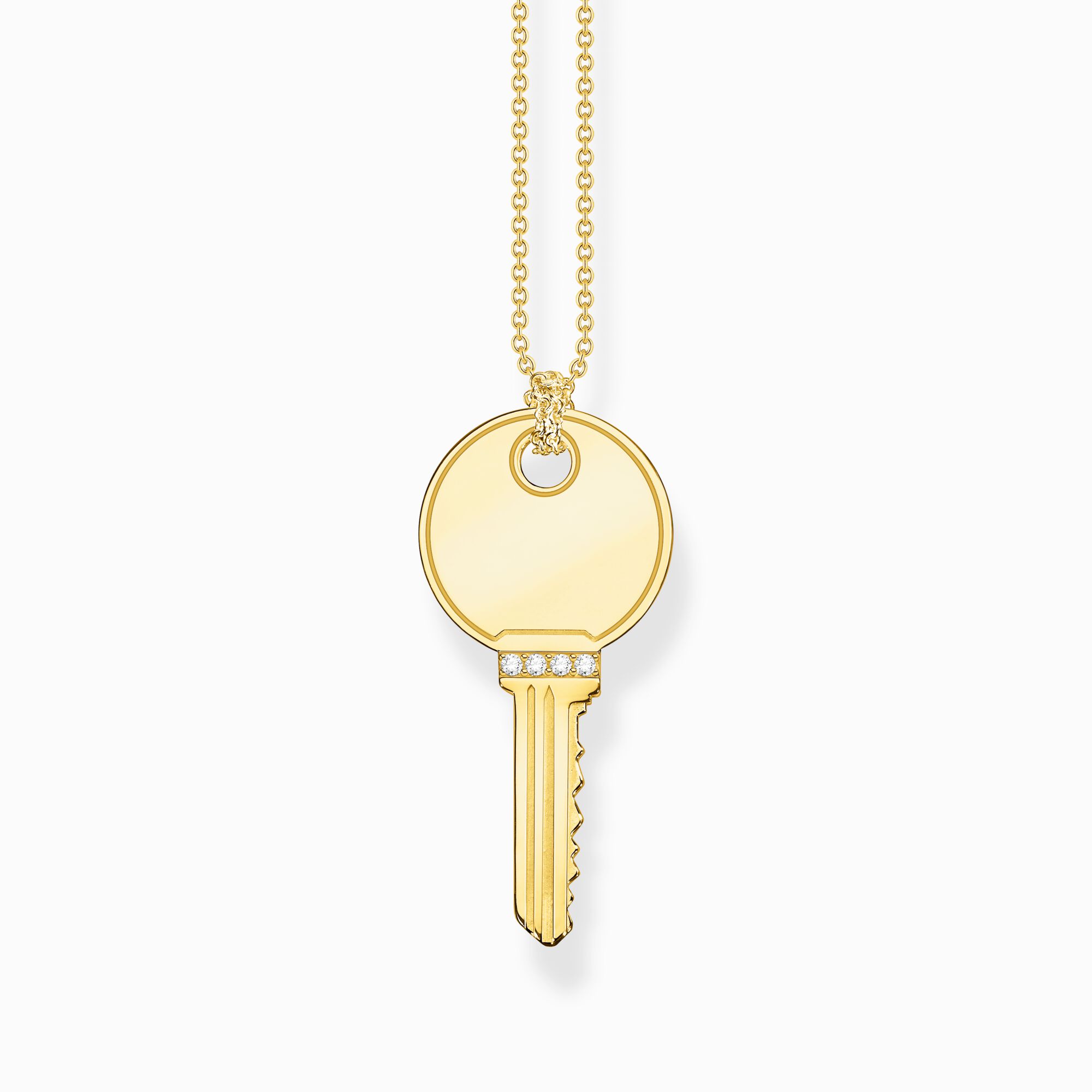 – SABO vergoldet, Schlüssel: THOMAS mit gravierbar Zirkonia, Kette