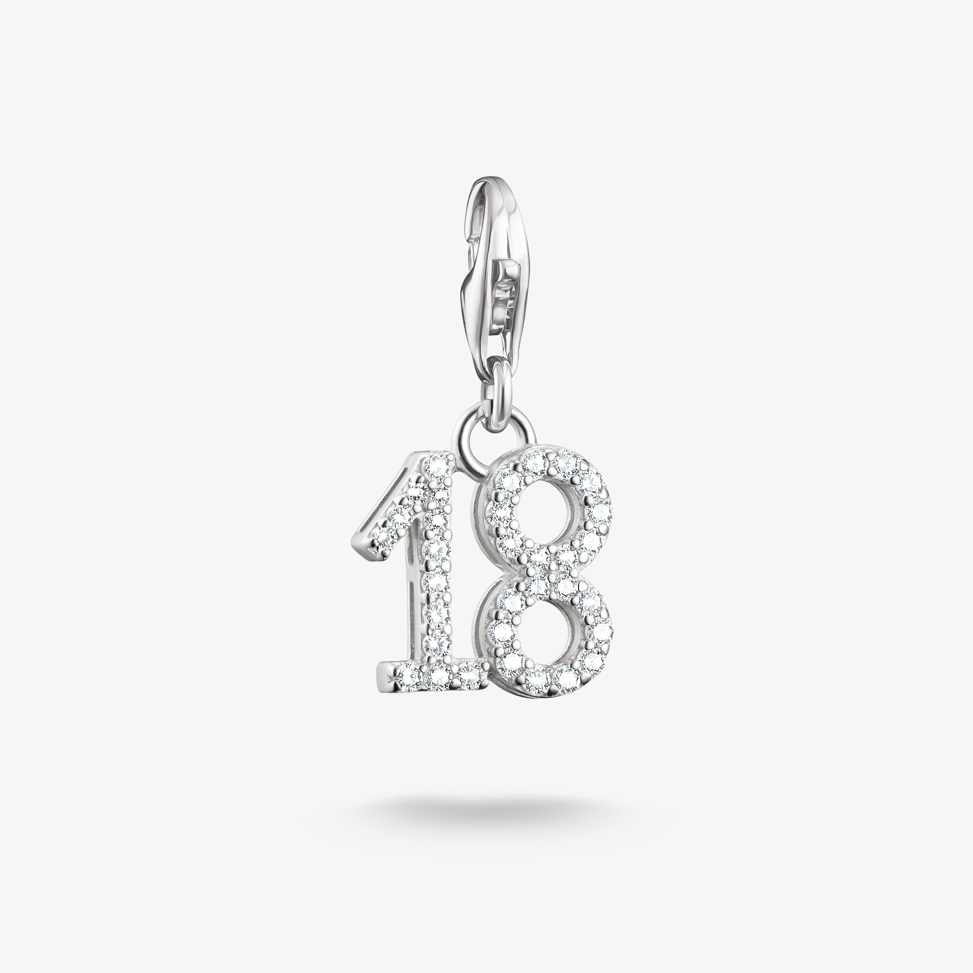 THOMAS SABO Charm-hängsmycke talet 18 med vita stenar, silver, 925 sterlingsilver, Storlek: one size, för damer