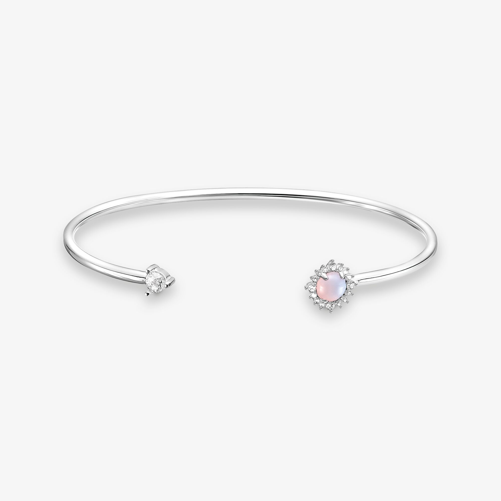 THOMAS SABO Bracelet jonc flèche pierre de couleur opale rose chatoyant, Argent sterling, Taille: 15 cm, femme