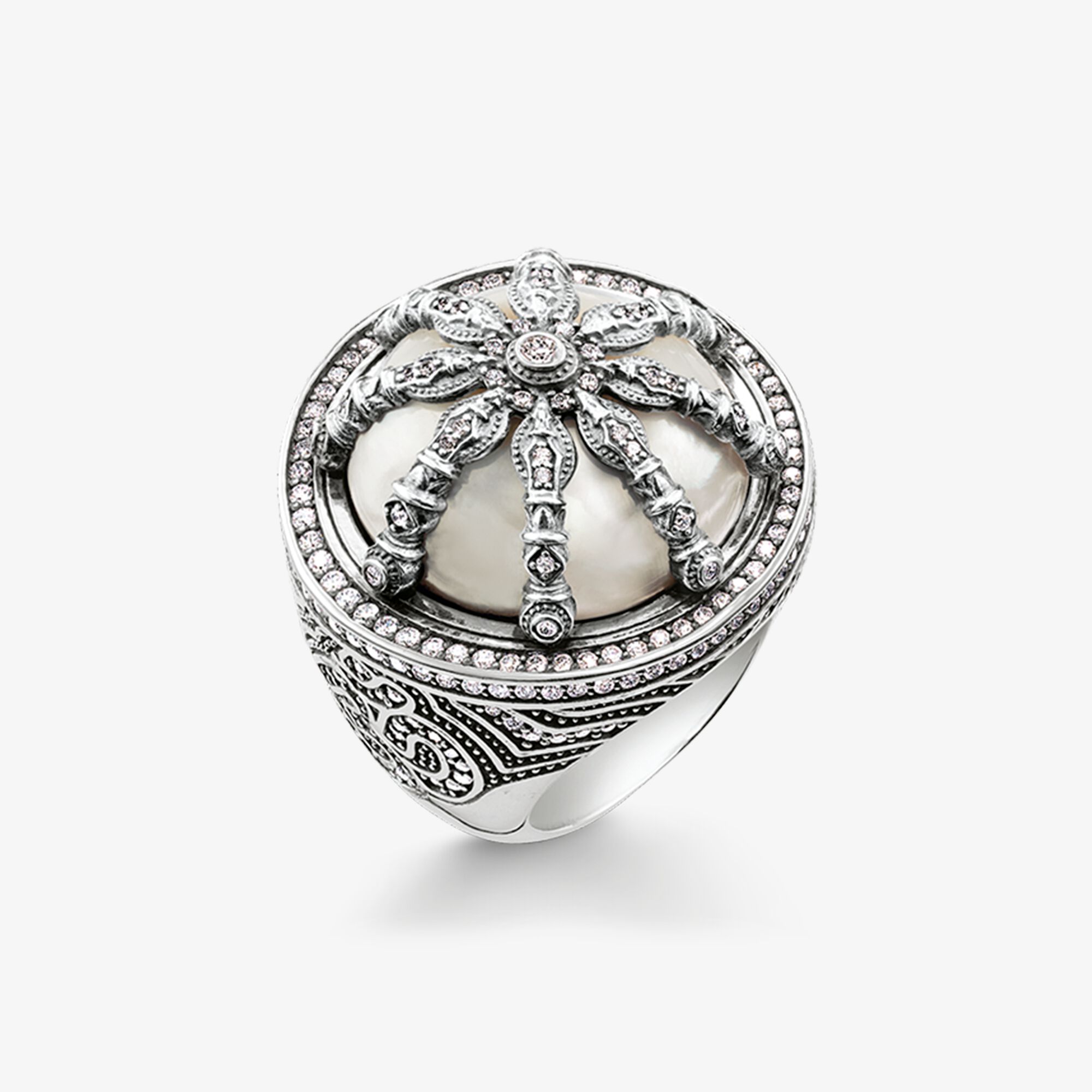THOMAS SABO Cocktailring Perlmutt Karma Wheel, Sterlingsilber, Größe: 48, Damen